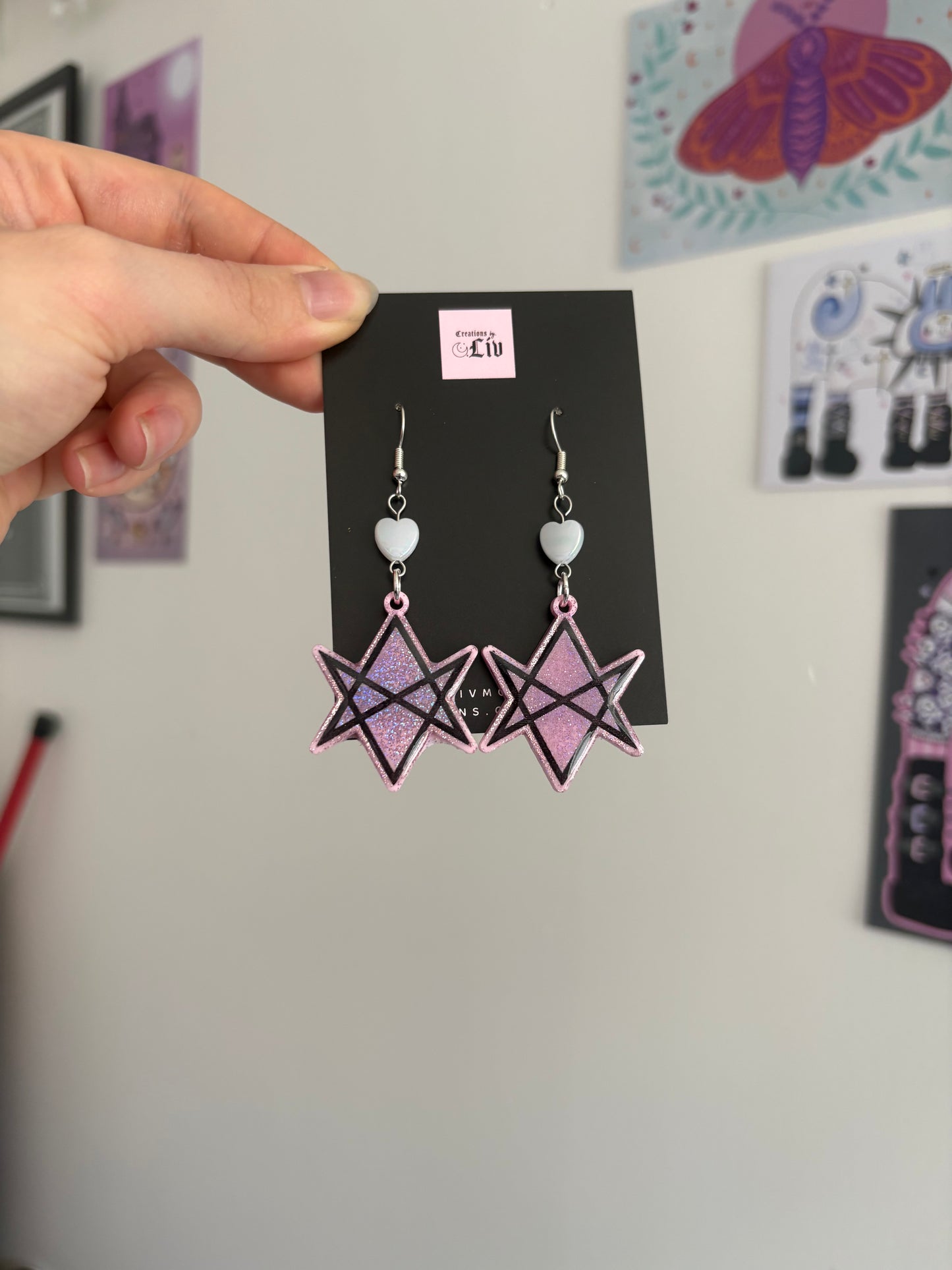 Pink Holographic Hexagram Earrings