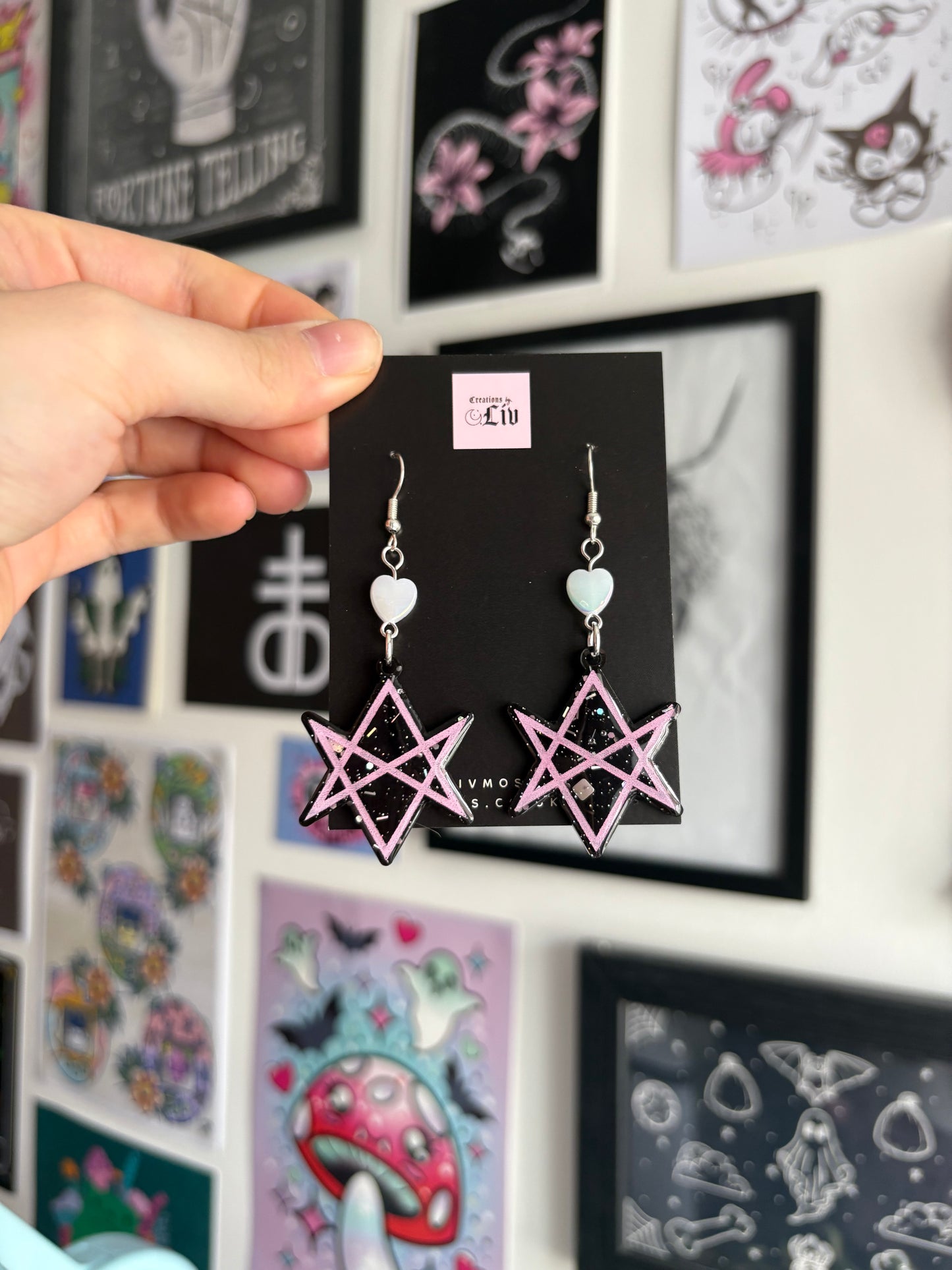 Black & Pink Hexagram Earrings