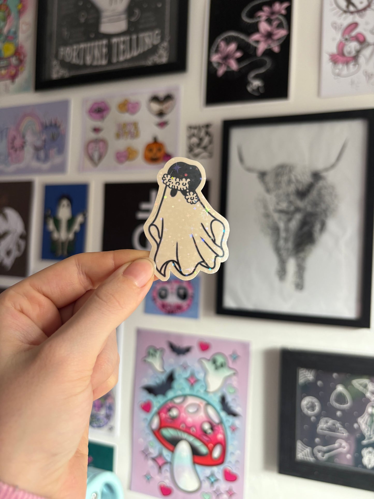 Black Santa Hat Ghost Holographic Sticker