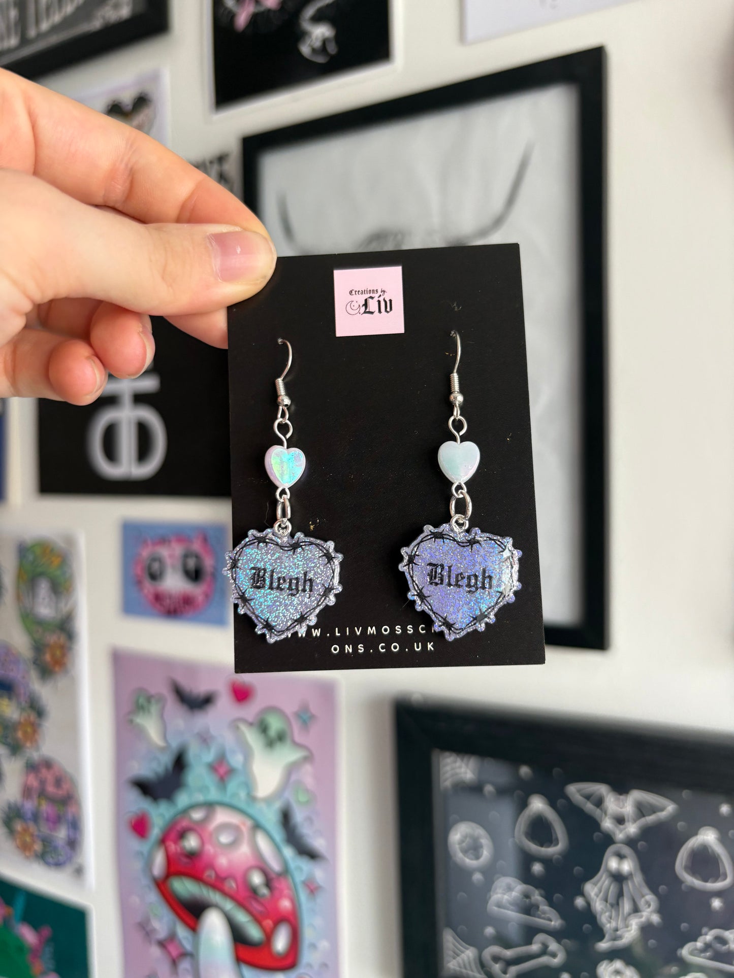 Lilac Holographic Small Blegh Barbed Heart Earrings