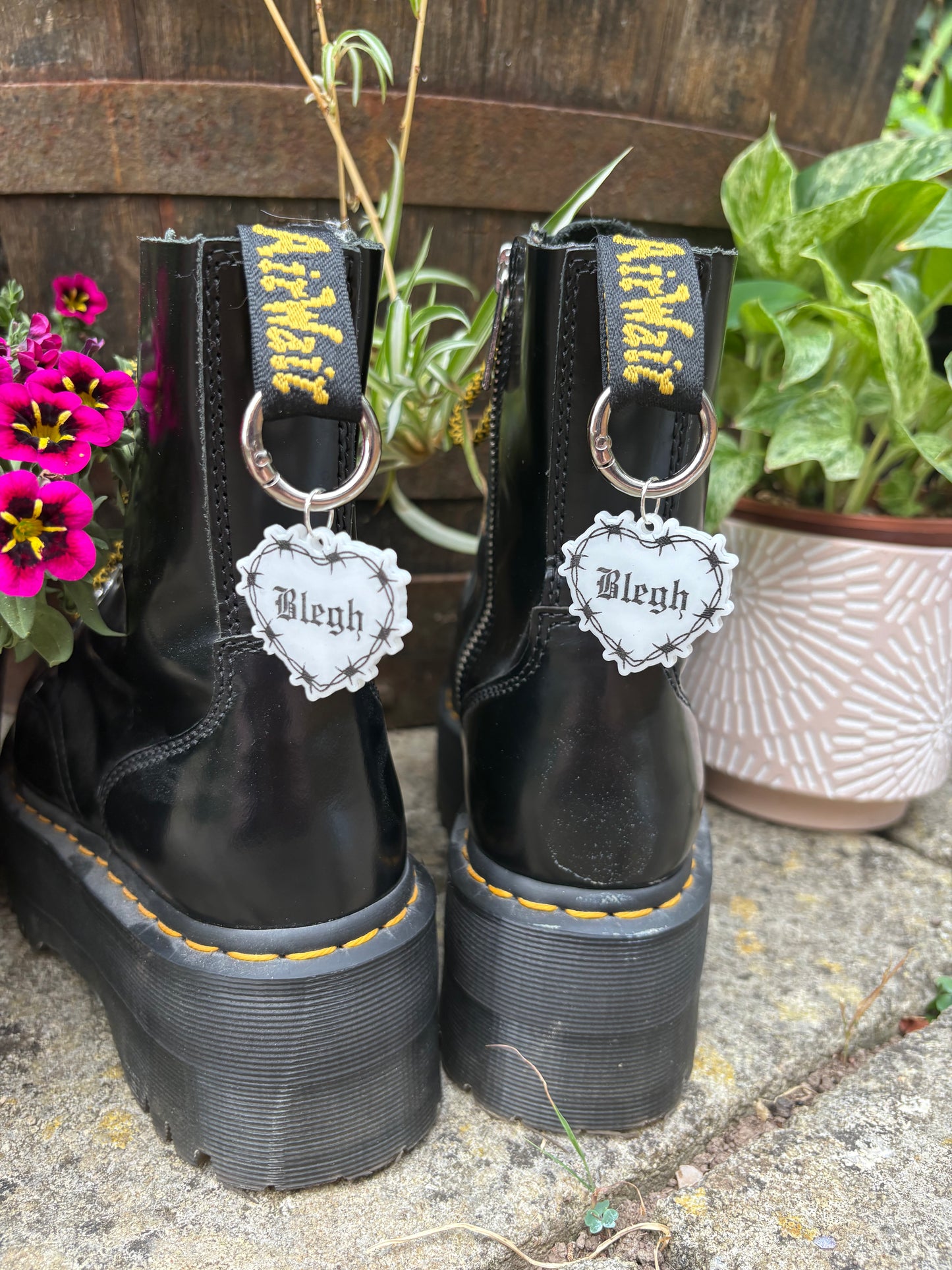 White Blegh Barbed Heart Boot Charms