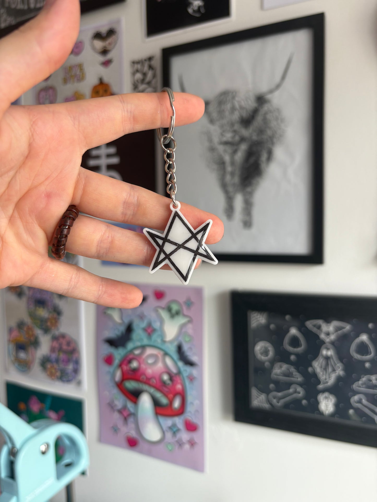 White Hexagram Keyring