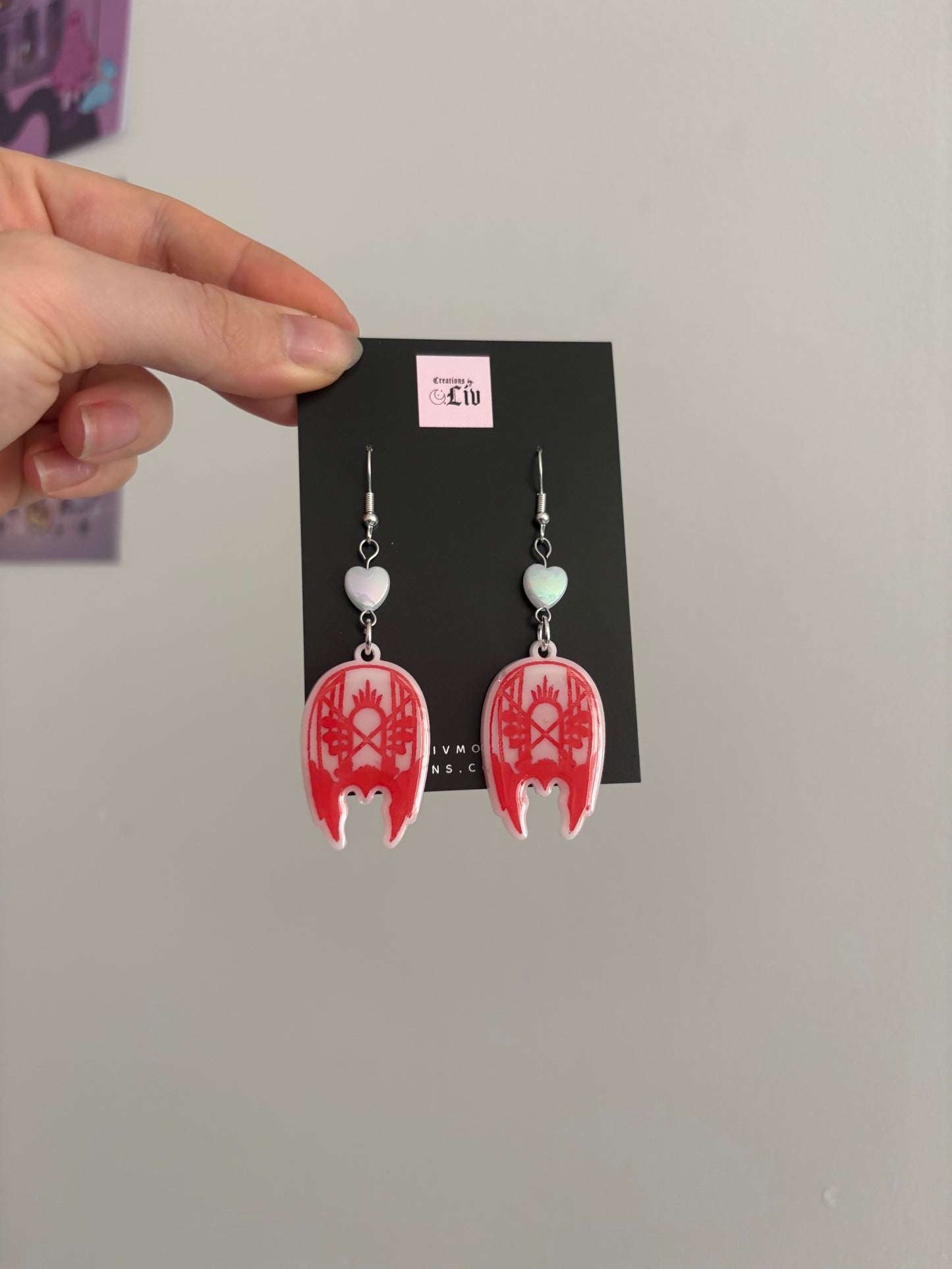 White & Red Sleepy Mask Earrings