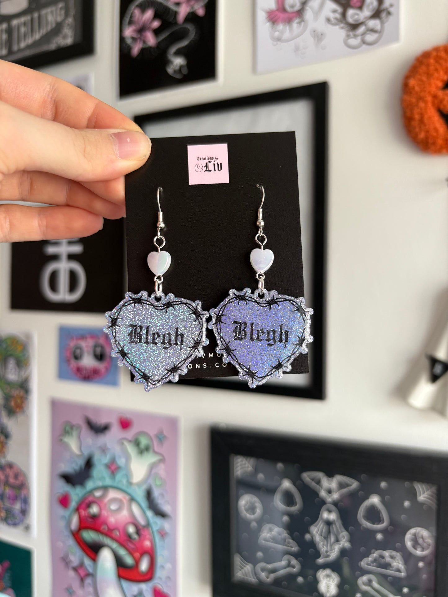 Lilac Holographic Blegh Barbed Heart Earrings