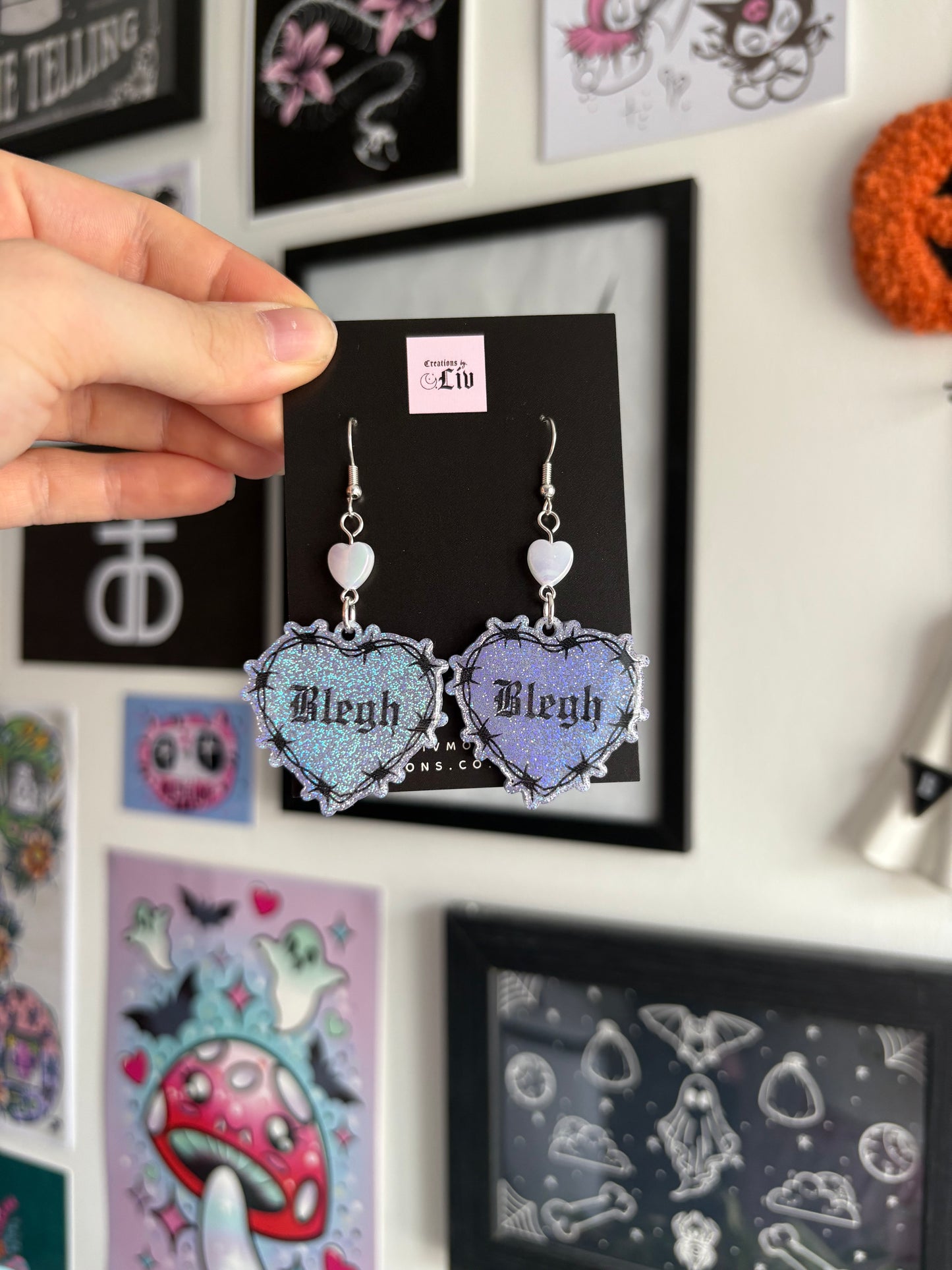 Lilac Holographic Blegh Barbed Heart Earrings