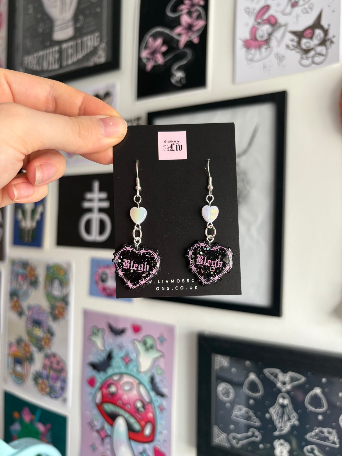 Black & Pink Small Blegh Barbed Heart Earrings
