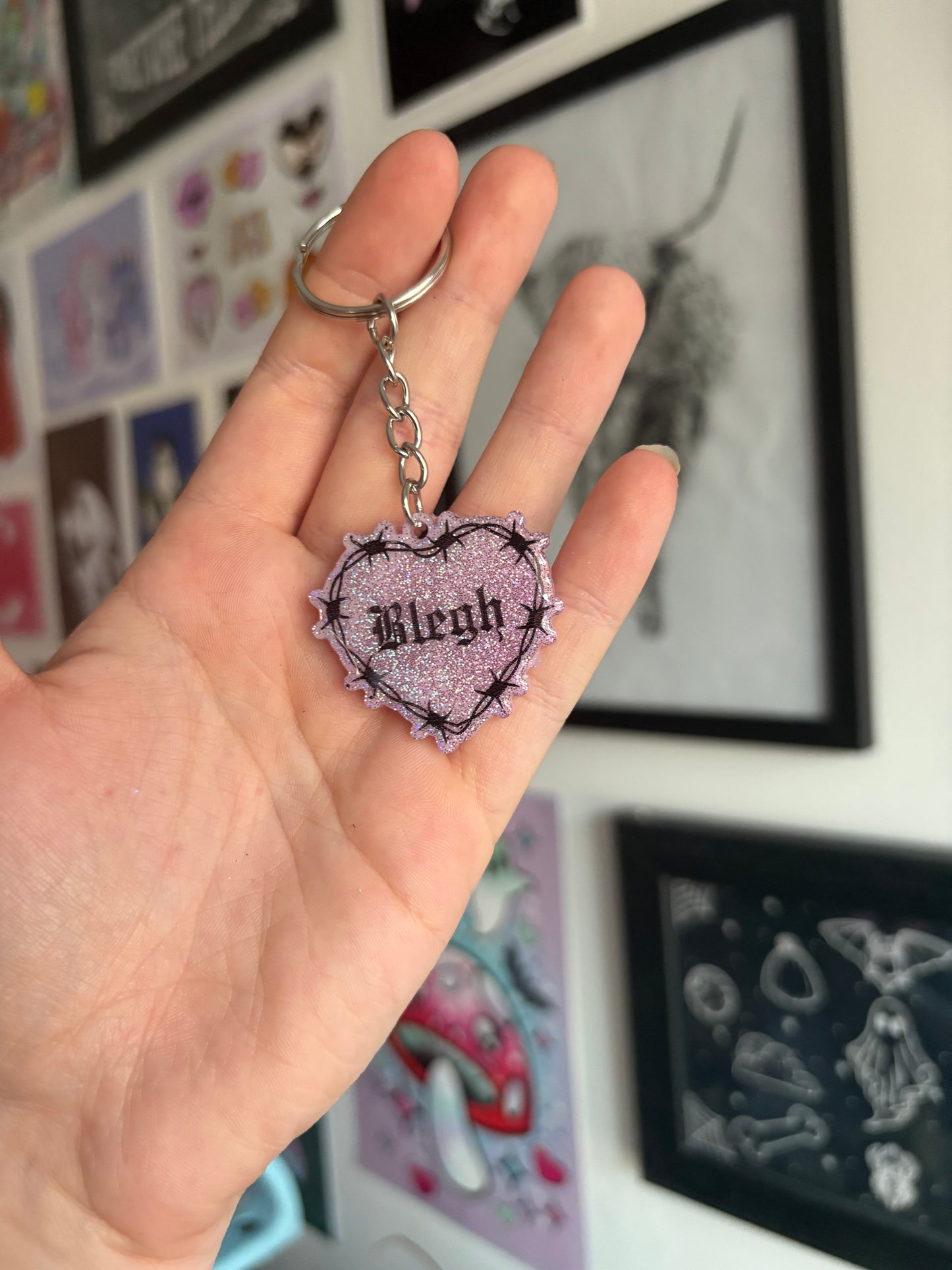 Pink Holographic Blegh Barbed Heart Keyring