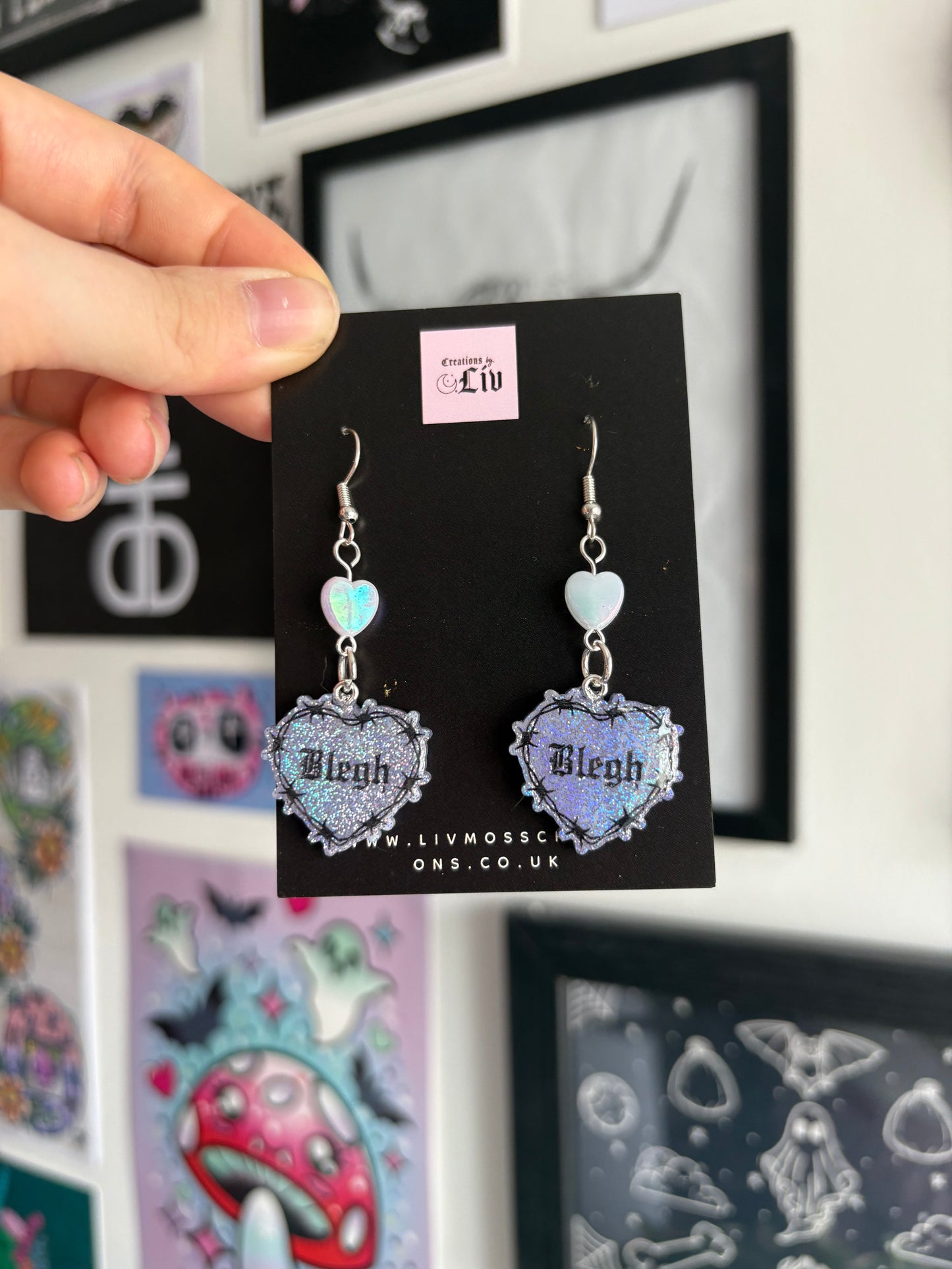 Lilac Holographic Small Blegh Barbed Heart Earrings