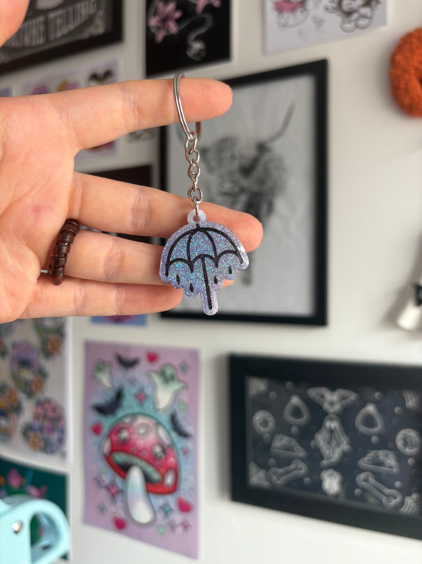 Lilac Holographic Rainy Umbrella Keyring
