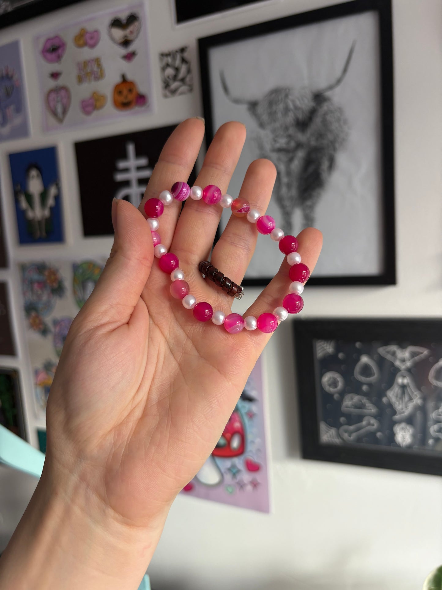 Marbled Pink Beaded Bracelet