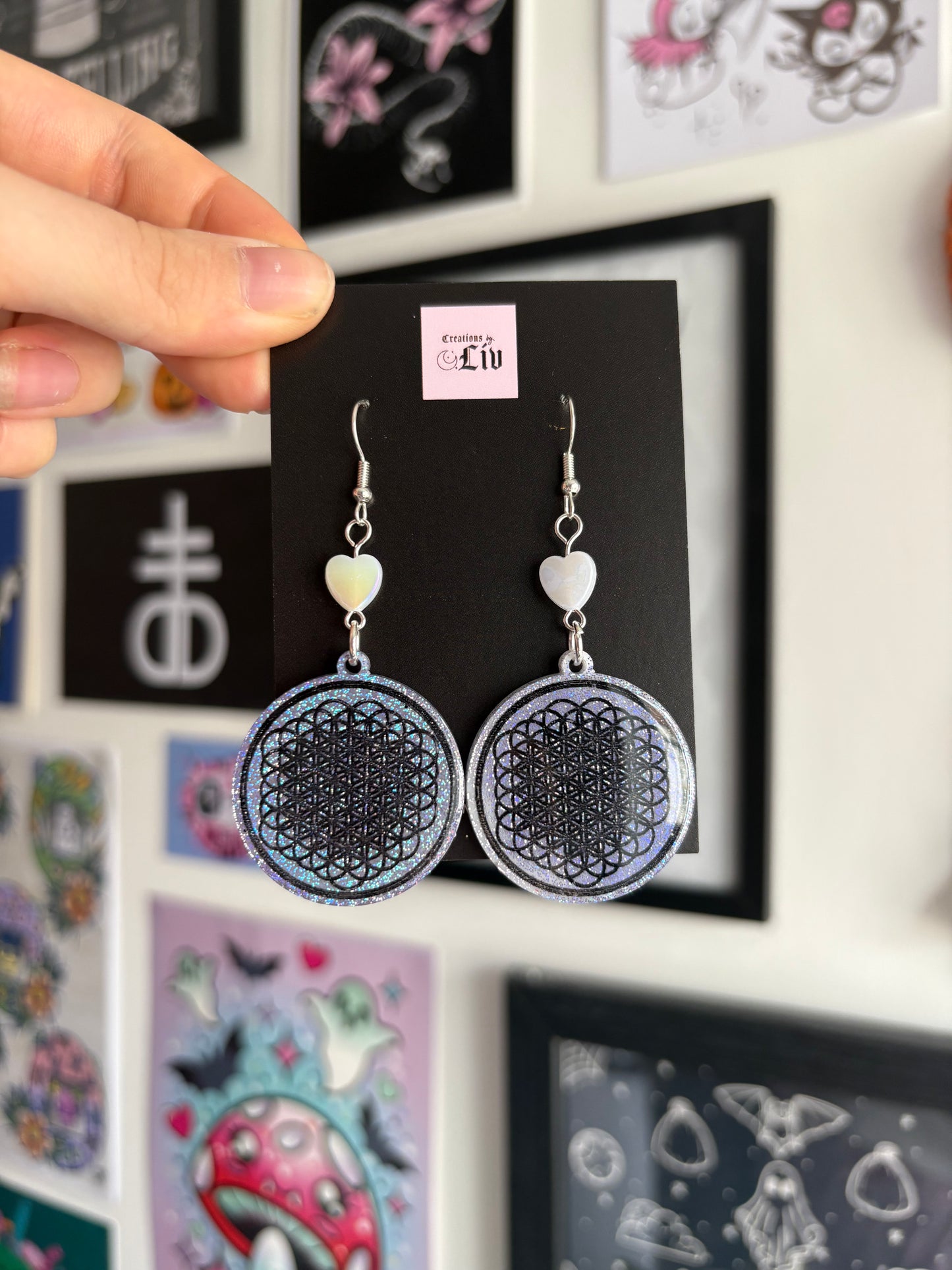 Lilac Holographic Flower of Life Earrings