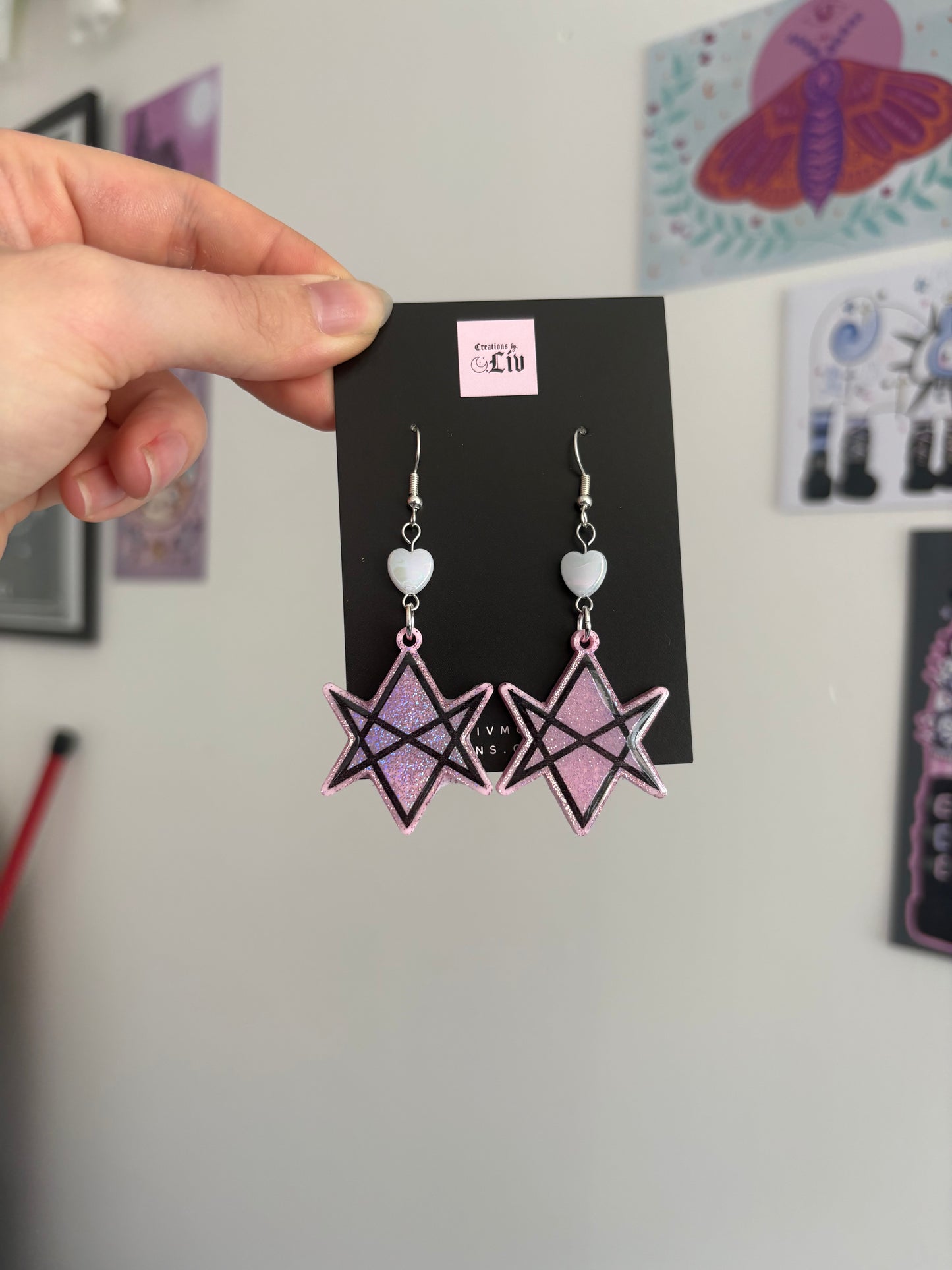 Pink Holographic Hexagram Earrings