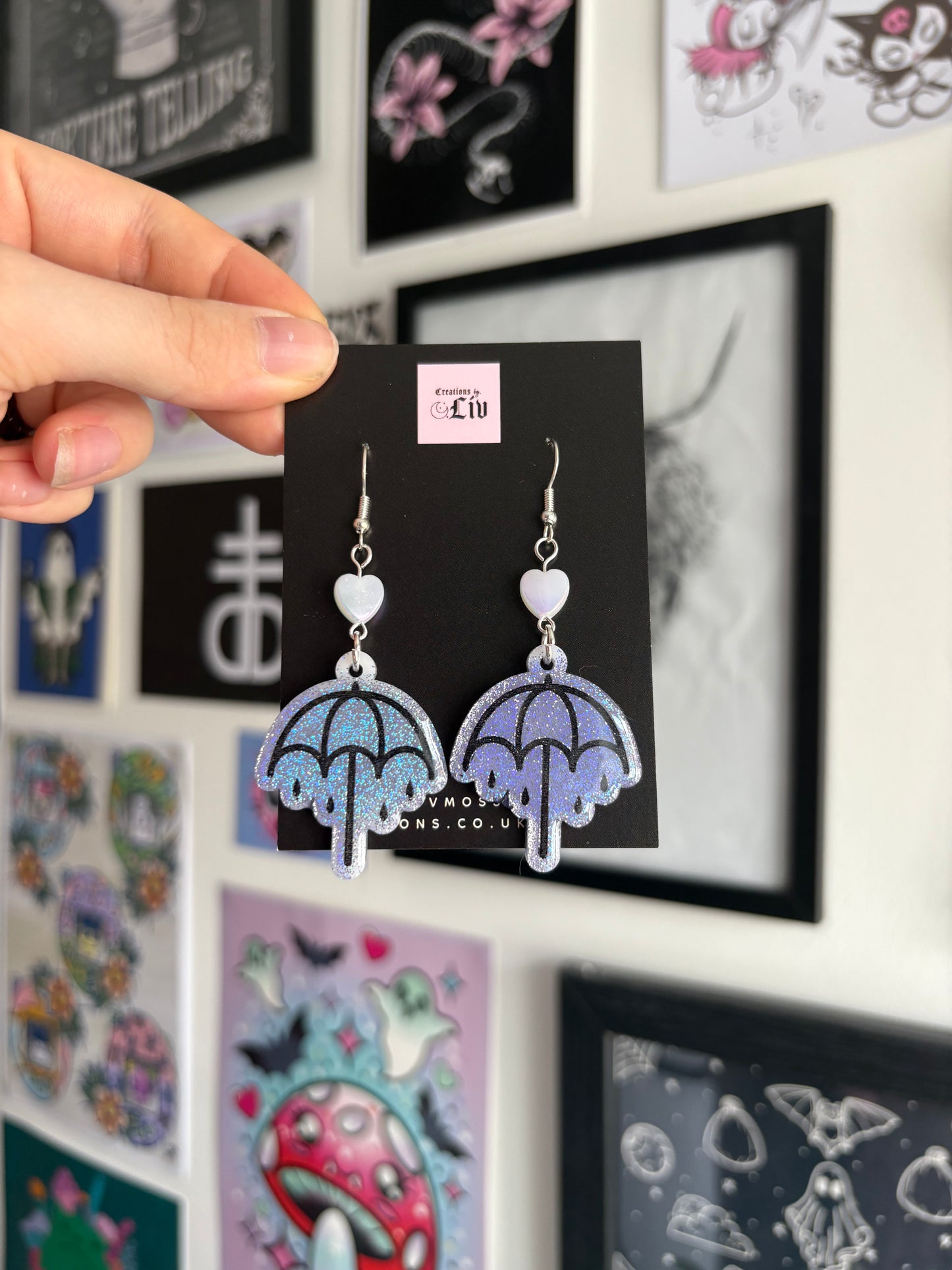 Lilac Holographic Rainy Umbrella Earrings