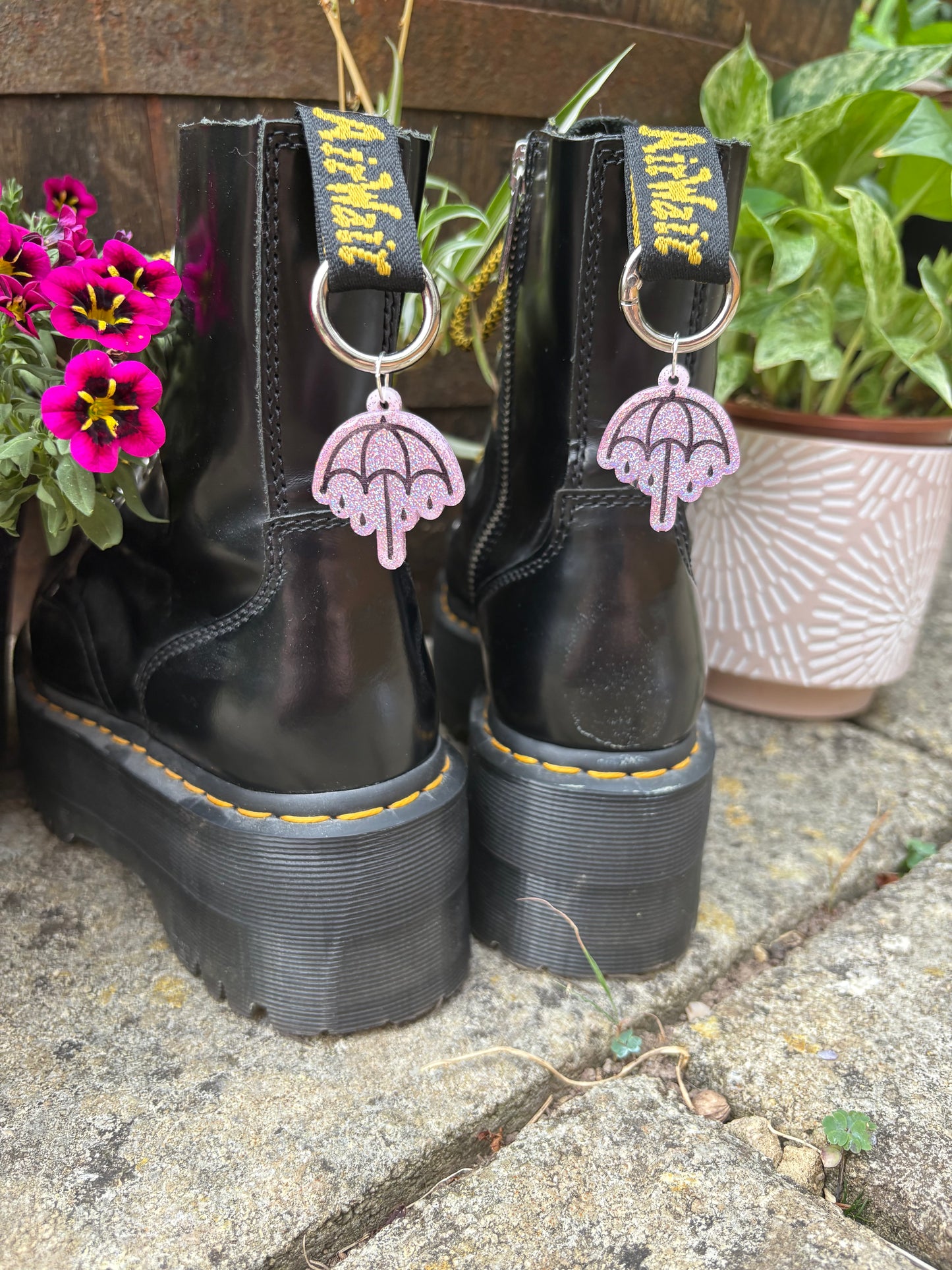 Pink Holographic Rainy Umbrella Boot Charms