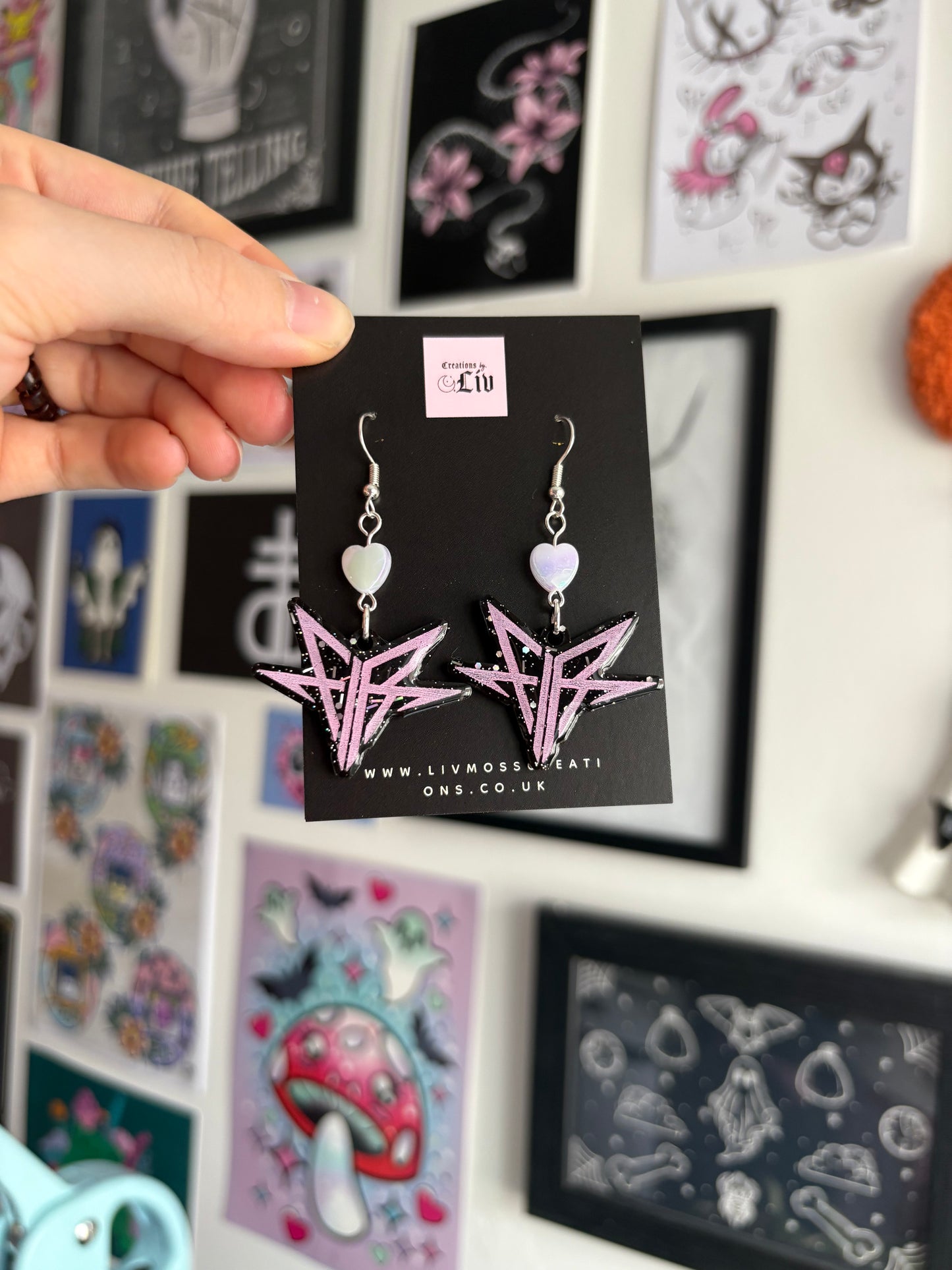 Black & Pink Falling Backwards Earrings