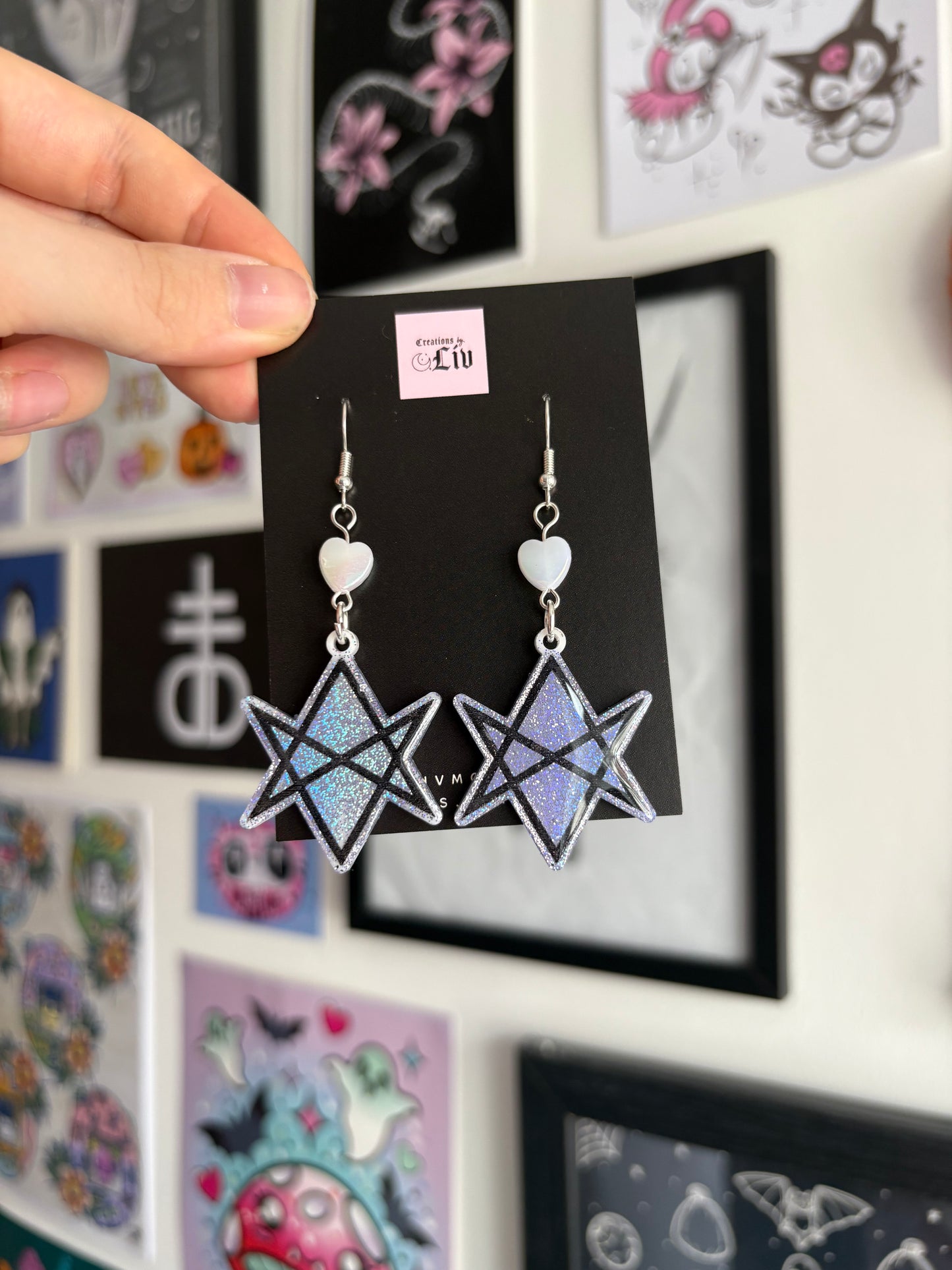 Lilac Holographic Hexagram Earrings