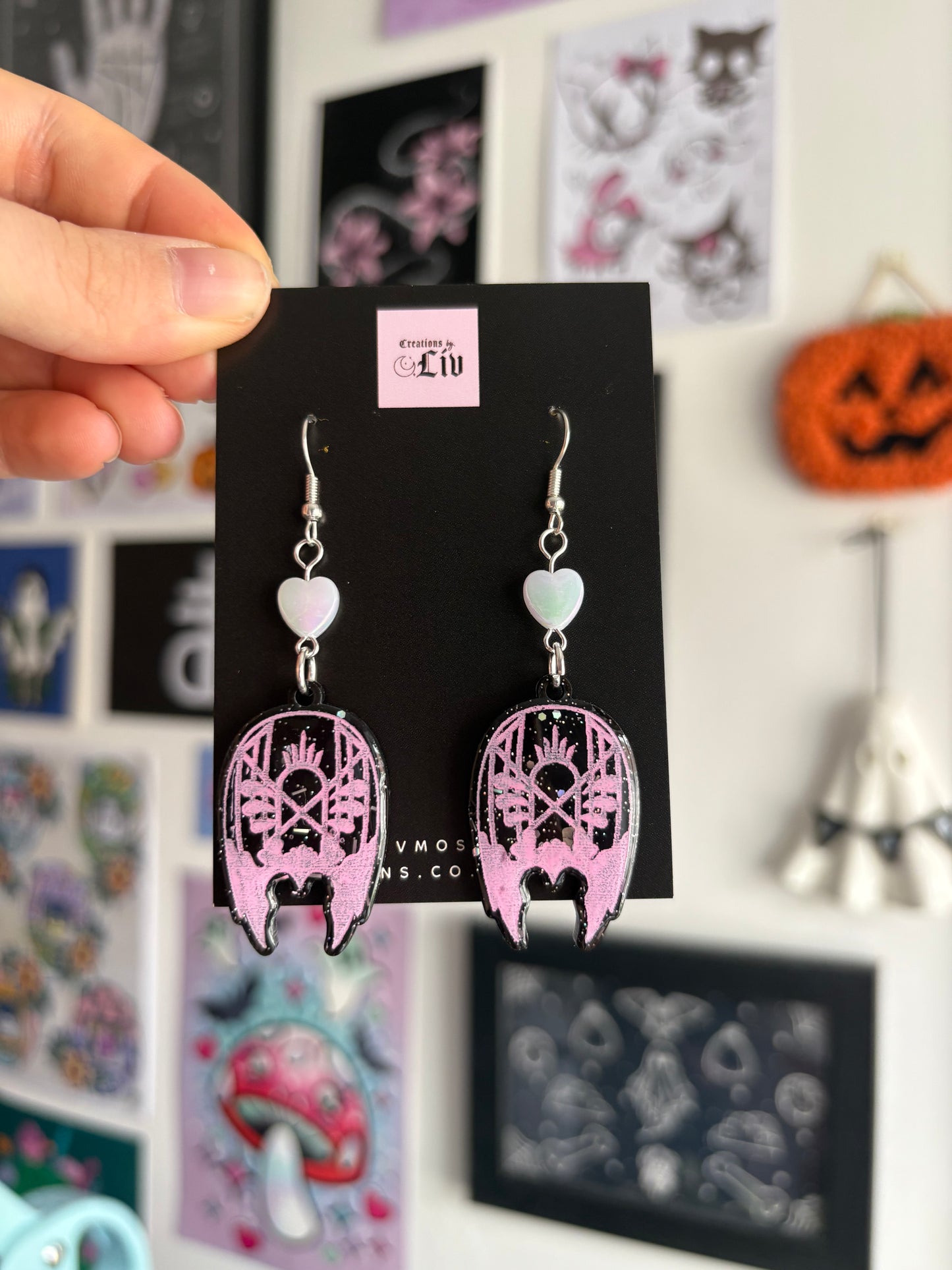Black & Pink Sleepy Mask Earrings