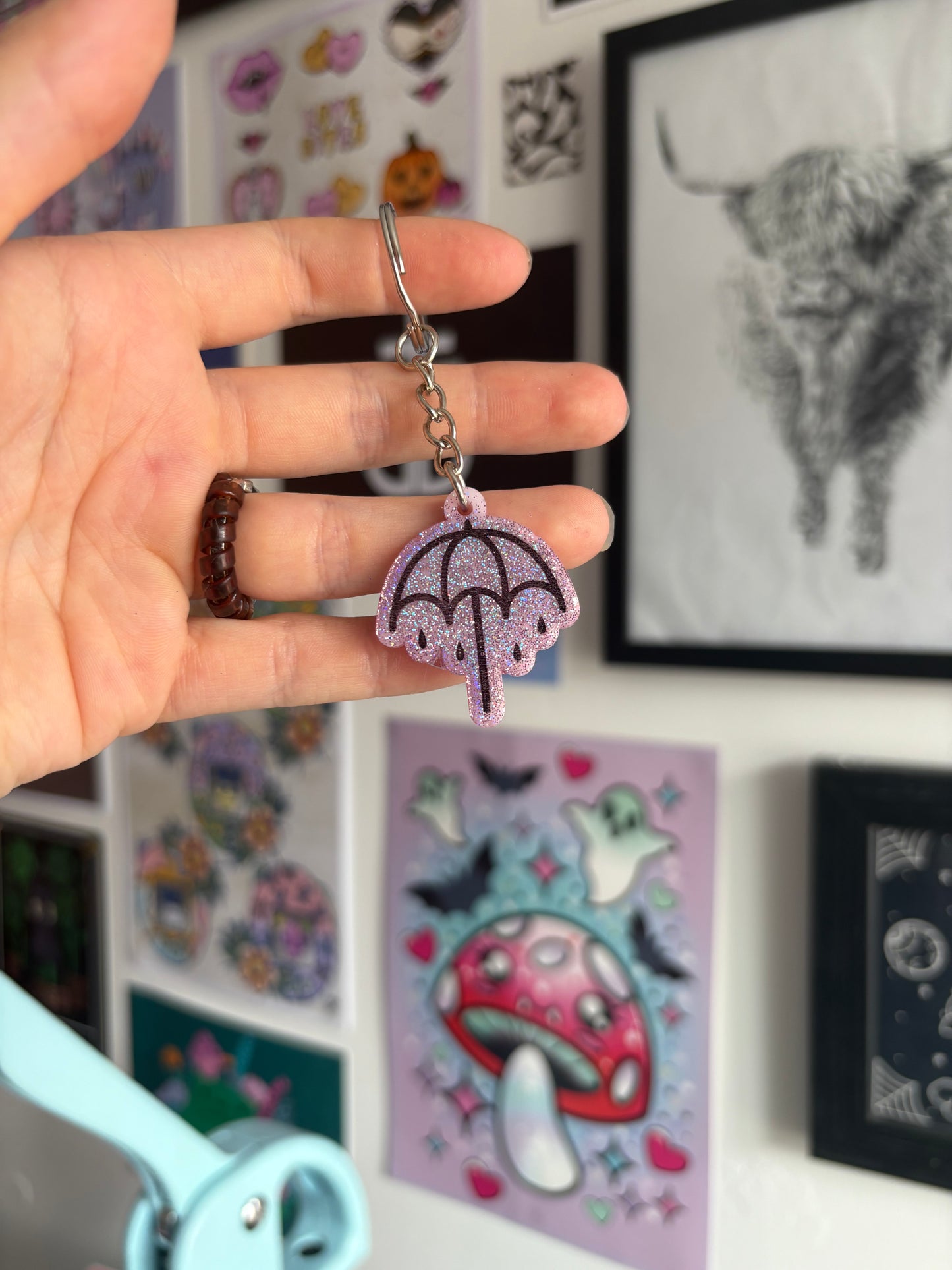 Pink Holographic Rainy Umbrella Keyring