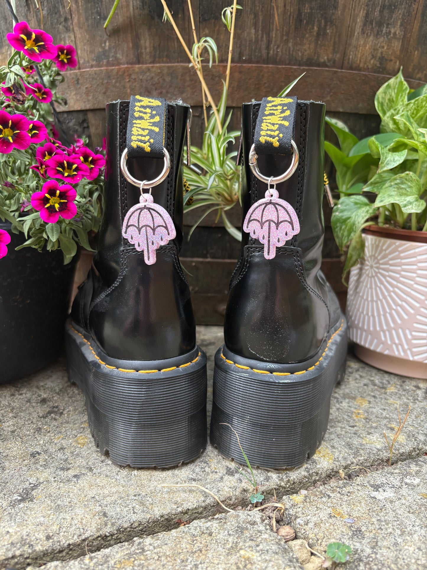 Pink Holographic Rainy Umbrella Boot Charms