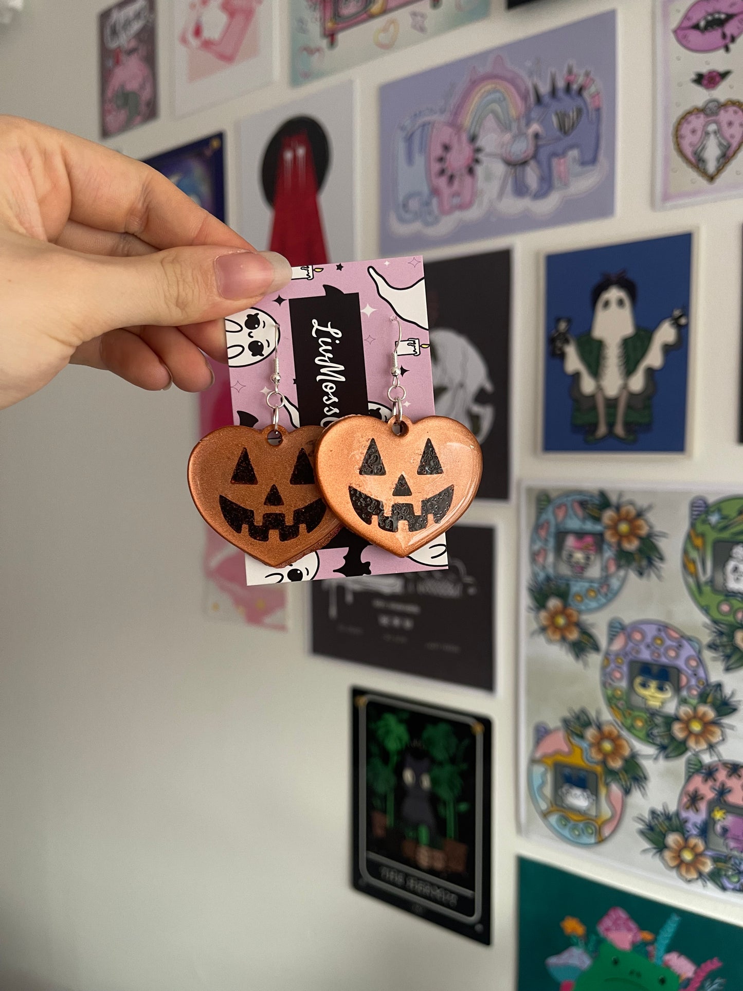 Orange Chrome Pumpkin Hearts Earrings