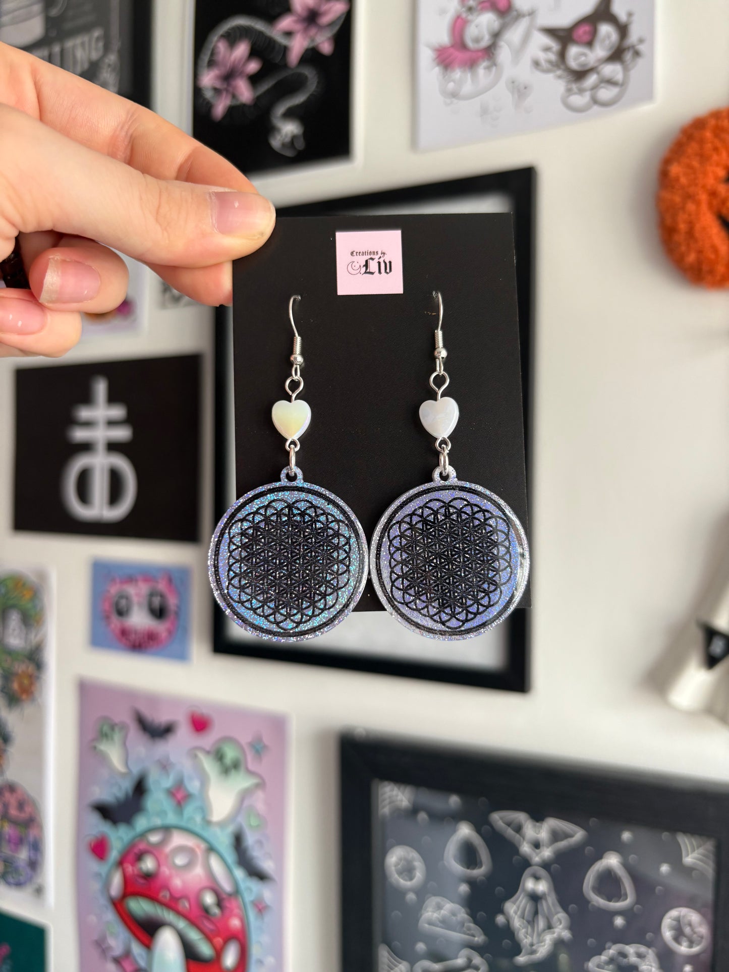 Lilac Holographic Flower of Life Earrings