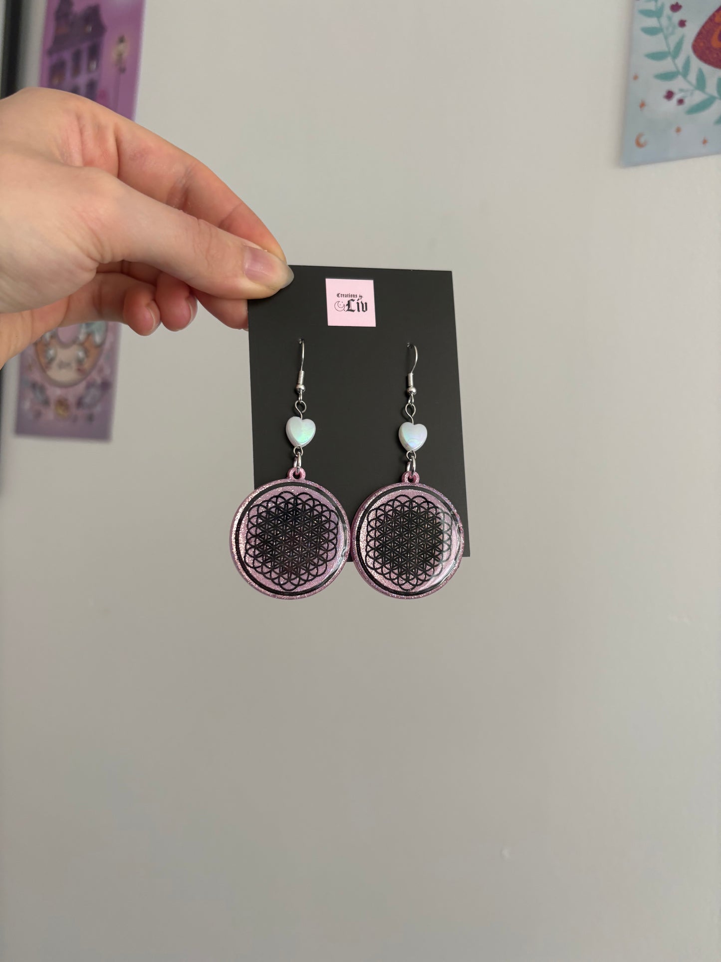 Pink Holographic The Flower Of Life Earrings
