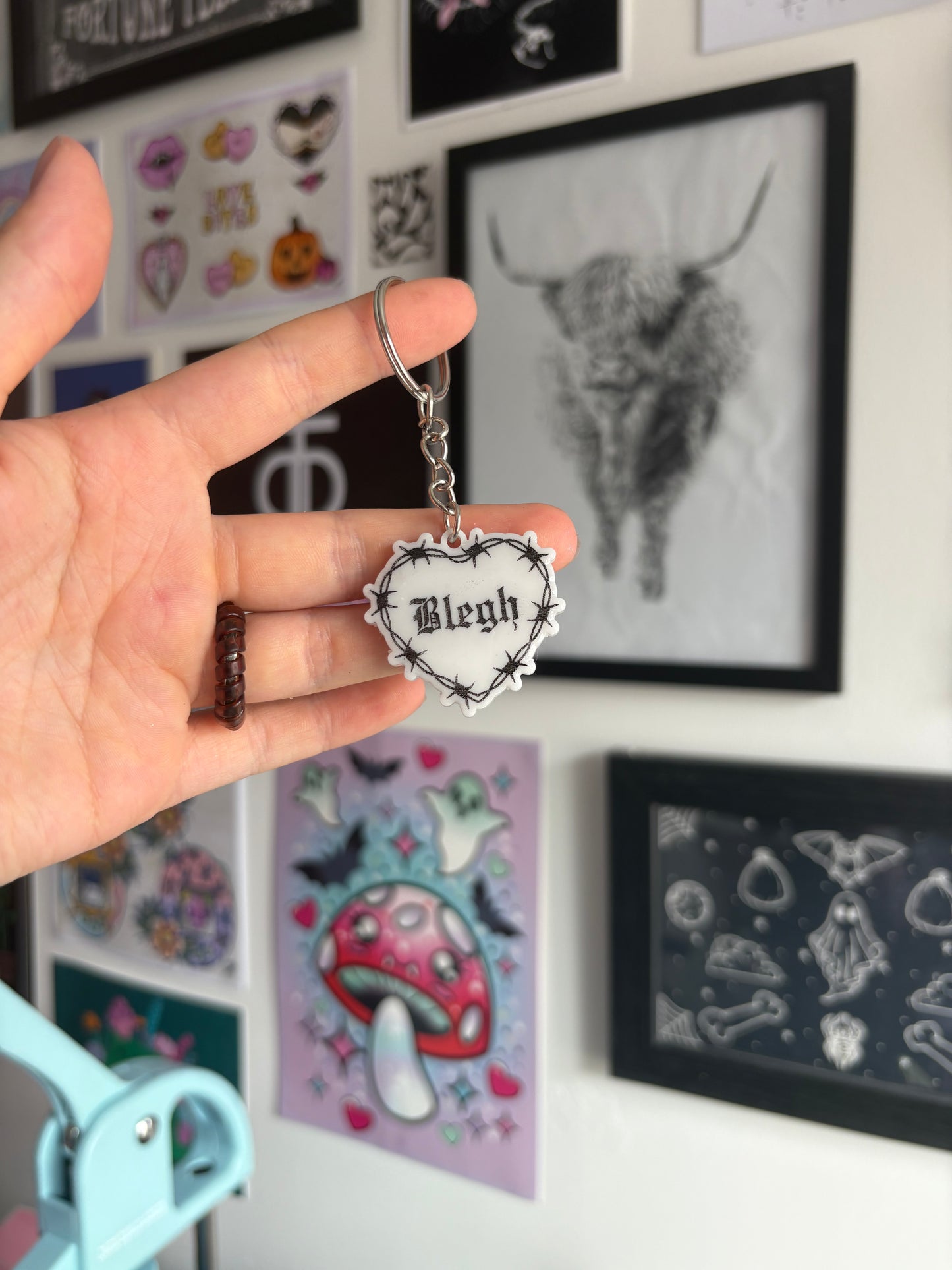 White Blegh Barbed Heart Keyring