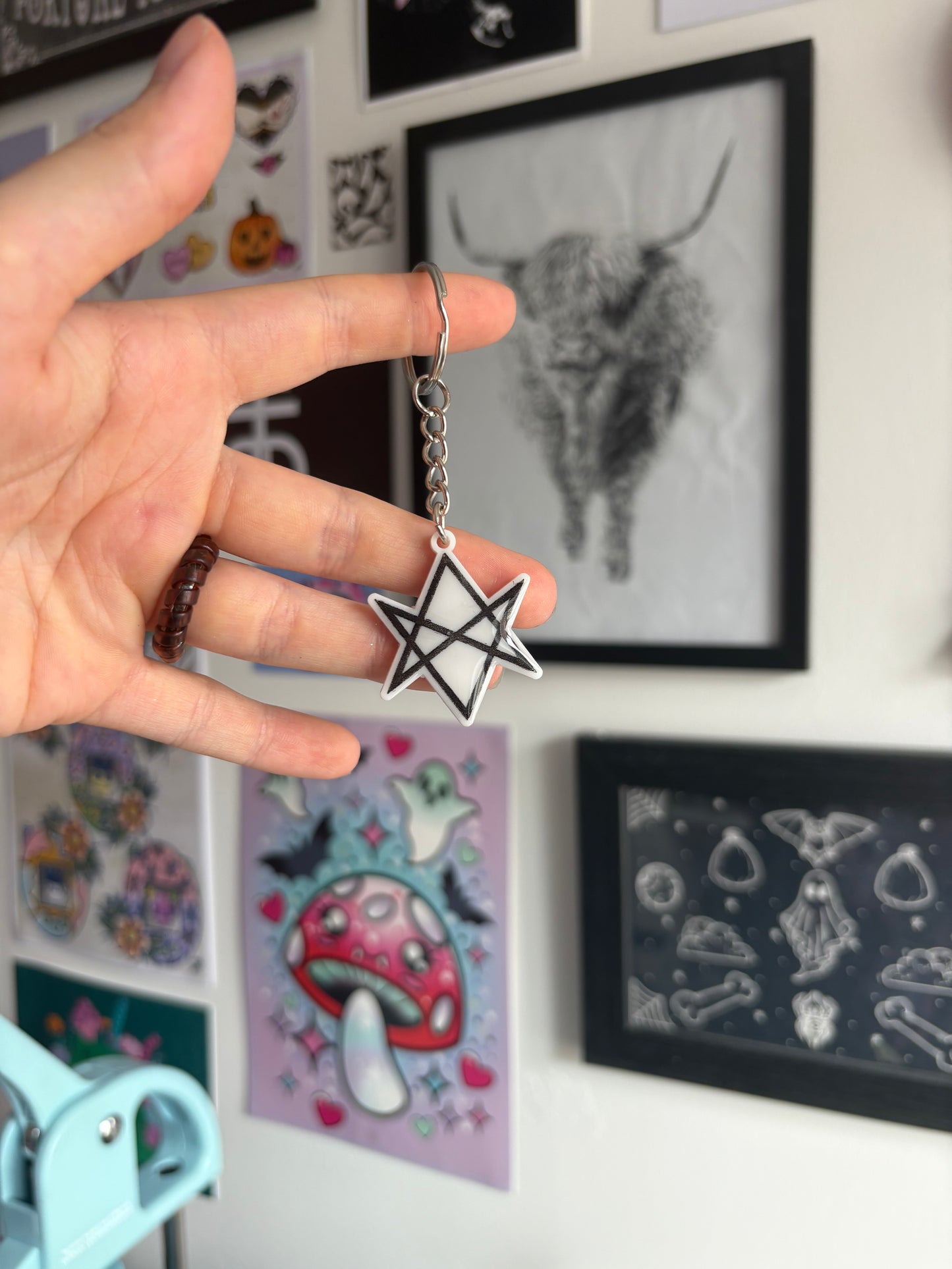 White Hexagram Keyring