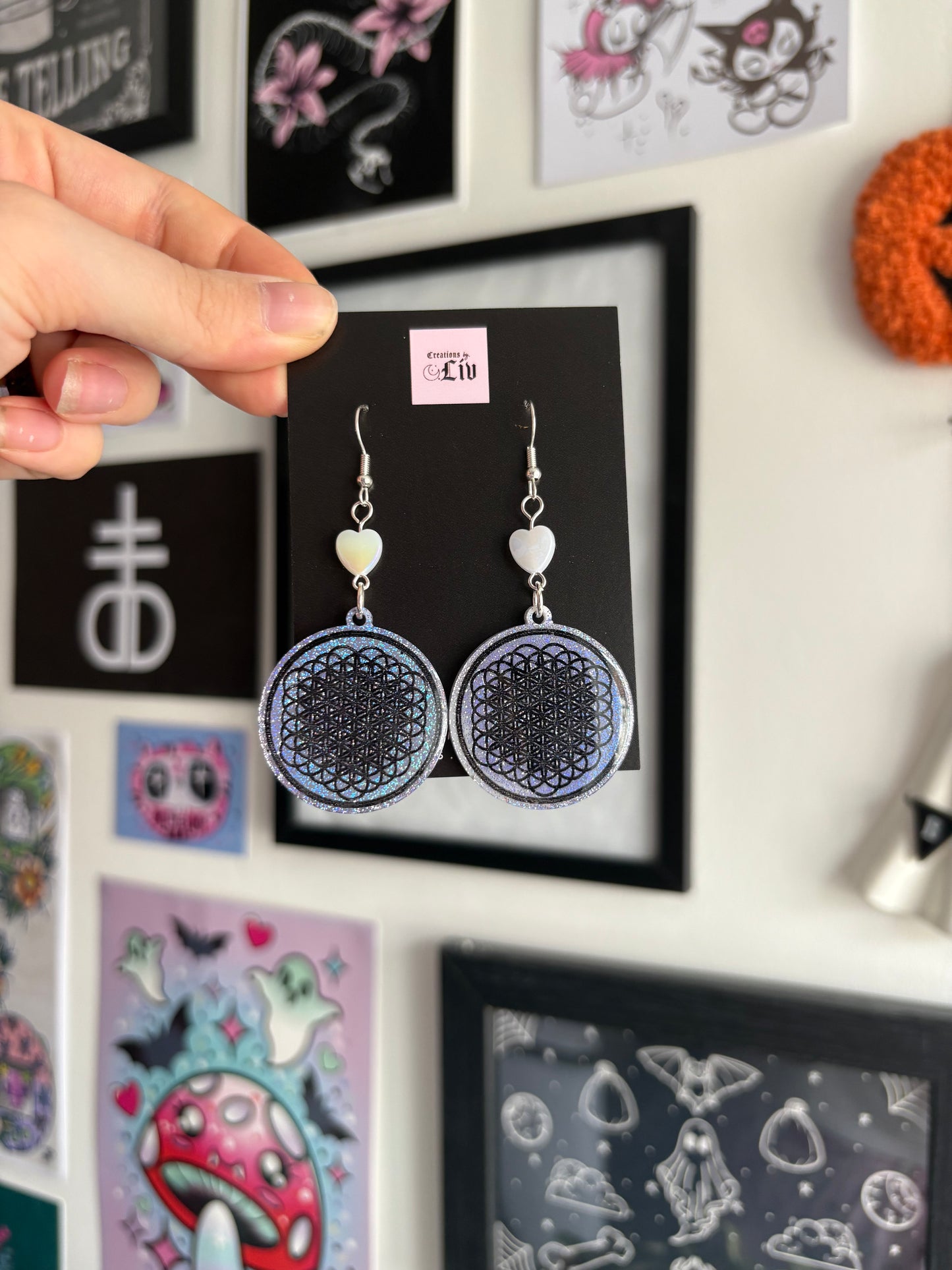 Lilac Holographic Flower of Life Earrings