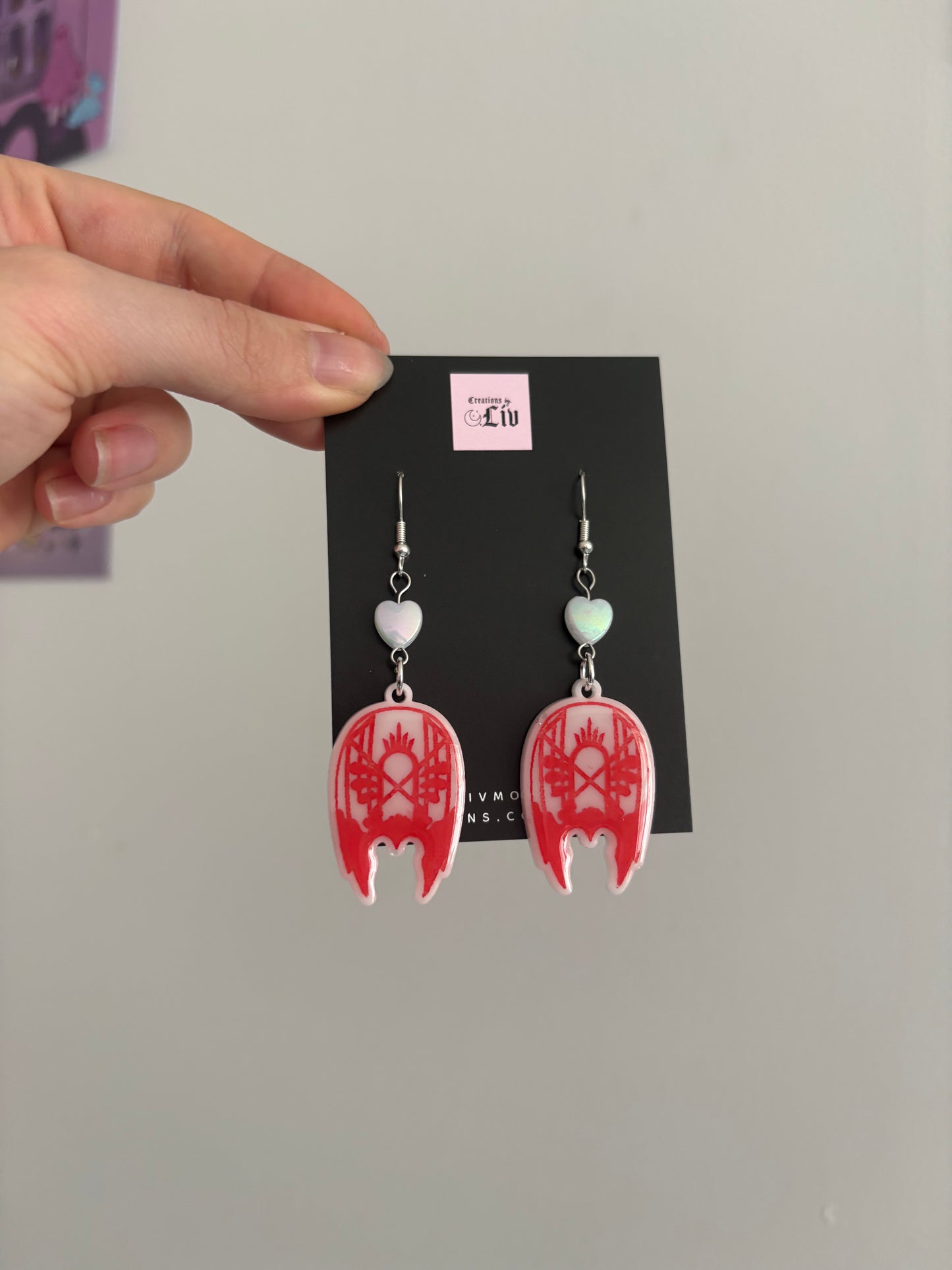 White & Red Sleepy Mask Earrings