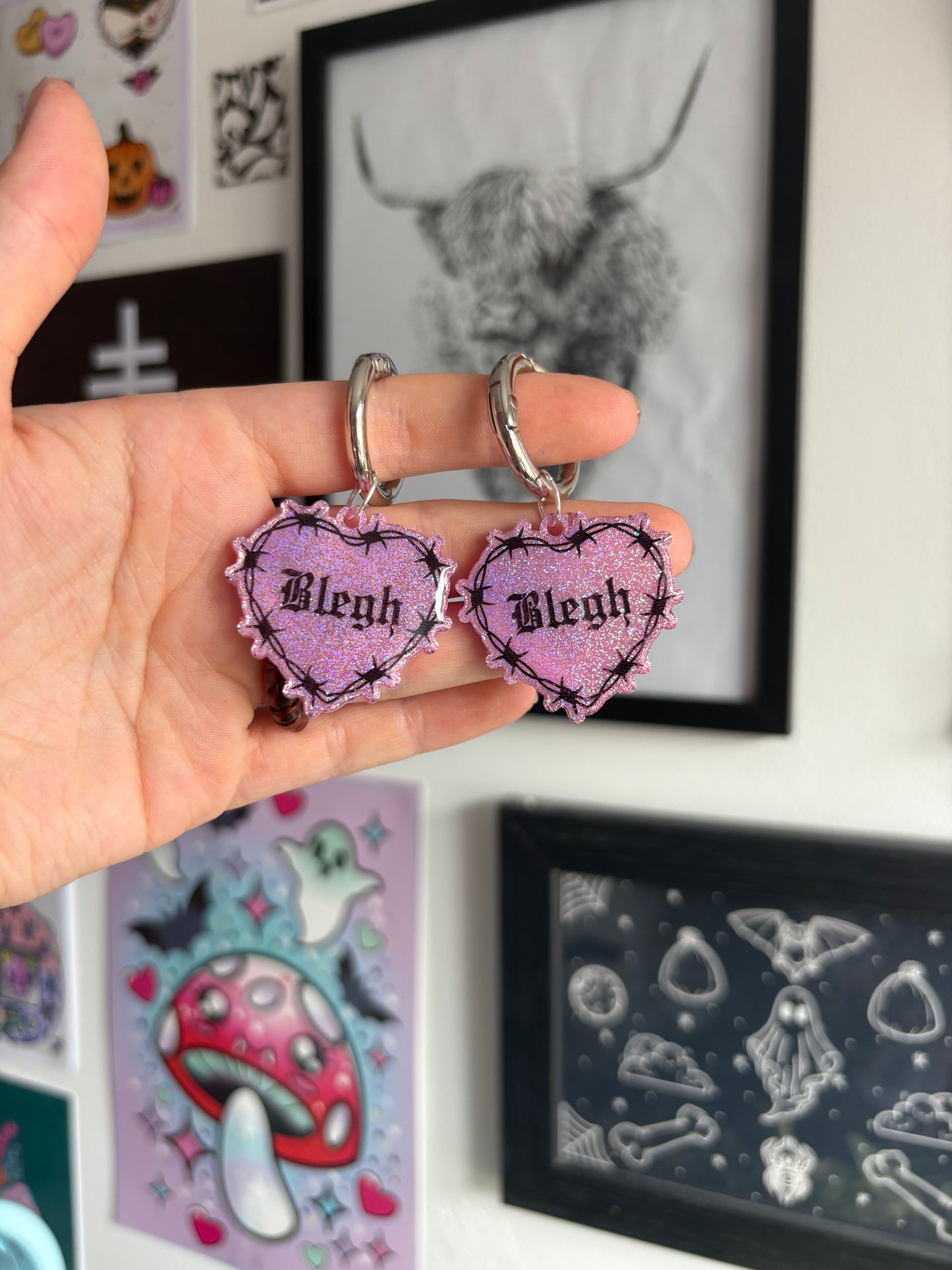 Pink Holographic Blegh Barbed Heart Boot Charms