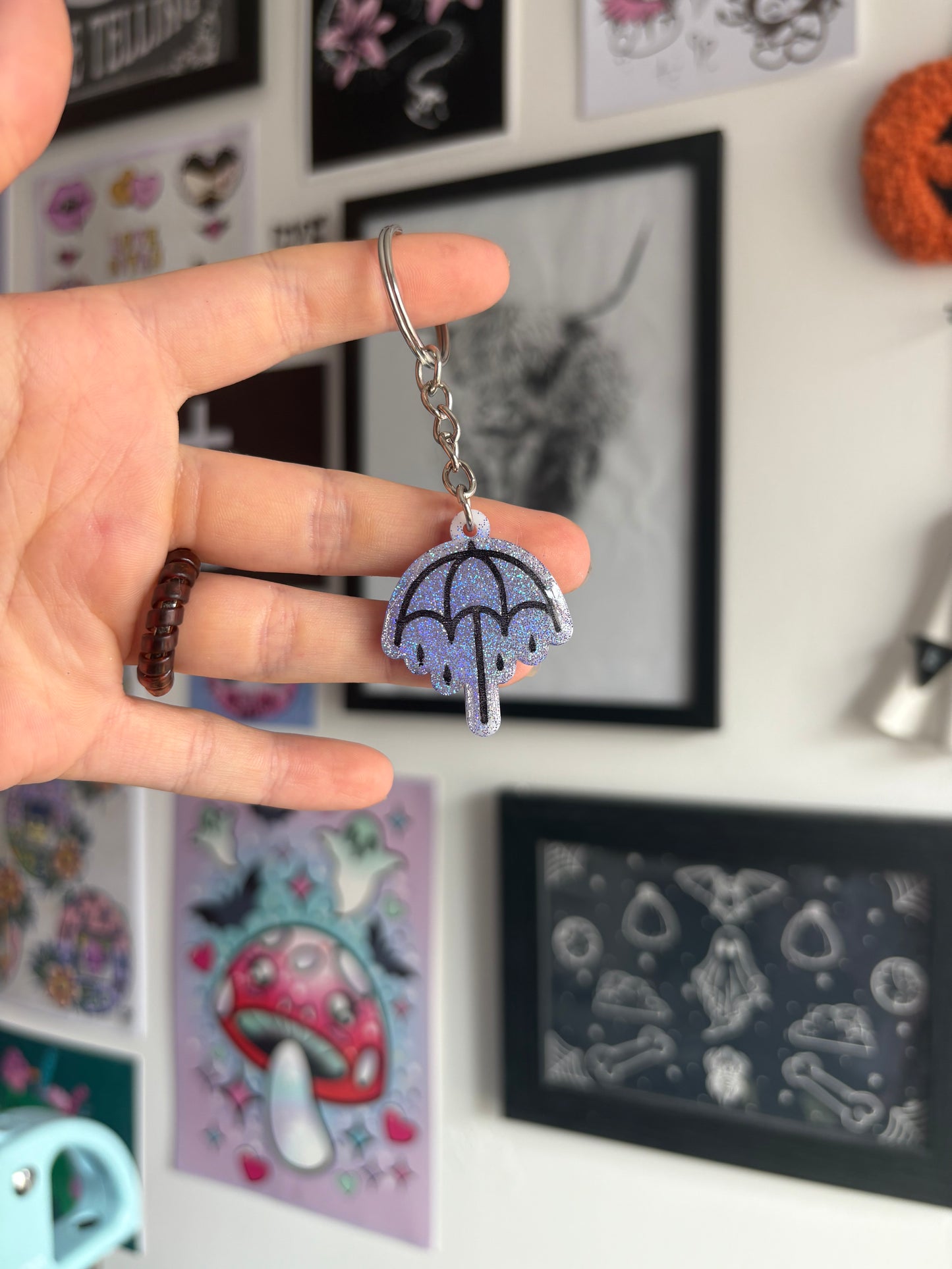 Lilac Holographic Rainy Umbrella Keyring