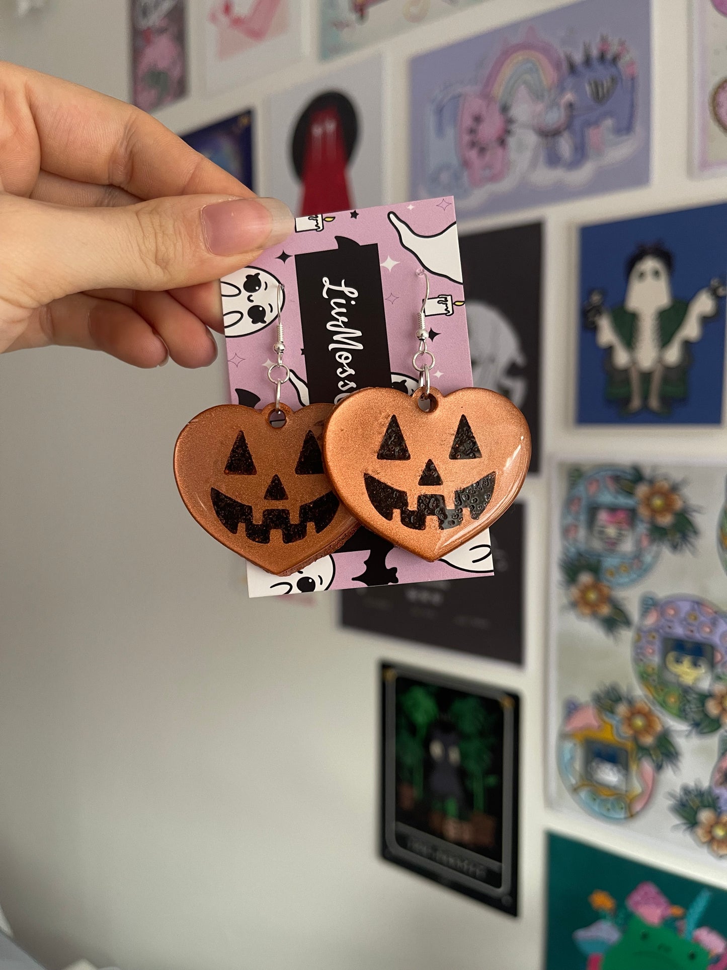 Orange Chrome Pumpkin Hearts Earrings