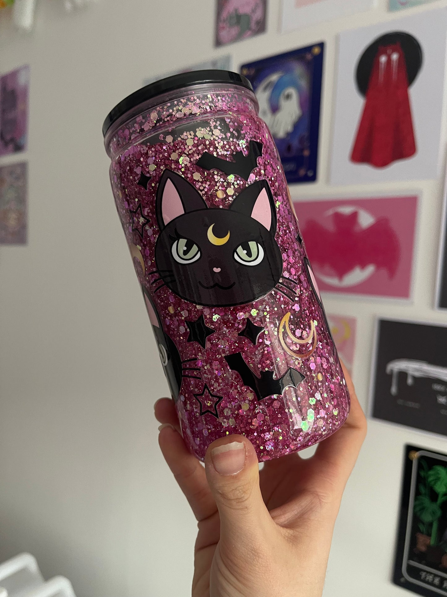 Black Cats Acrylic Libbey Glitter Snowglobe Cup