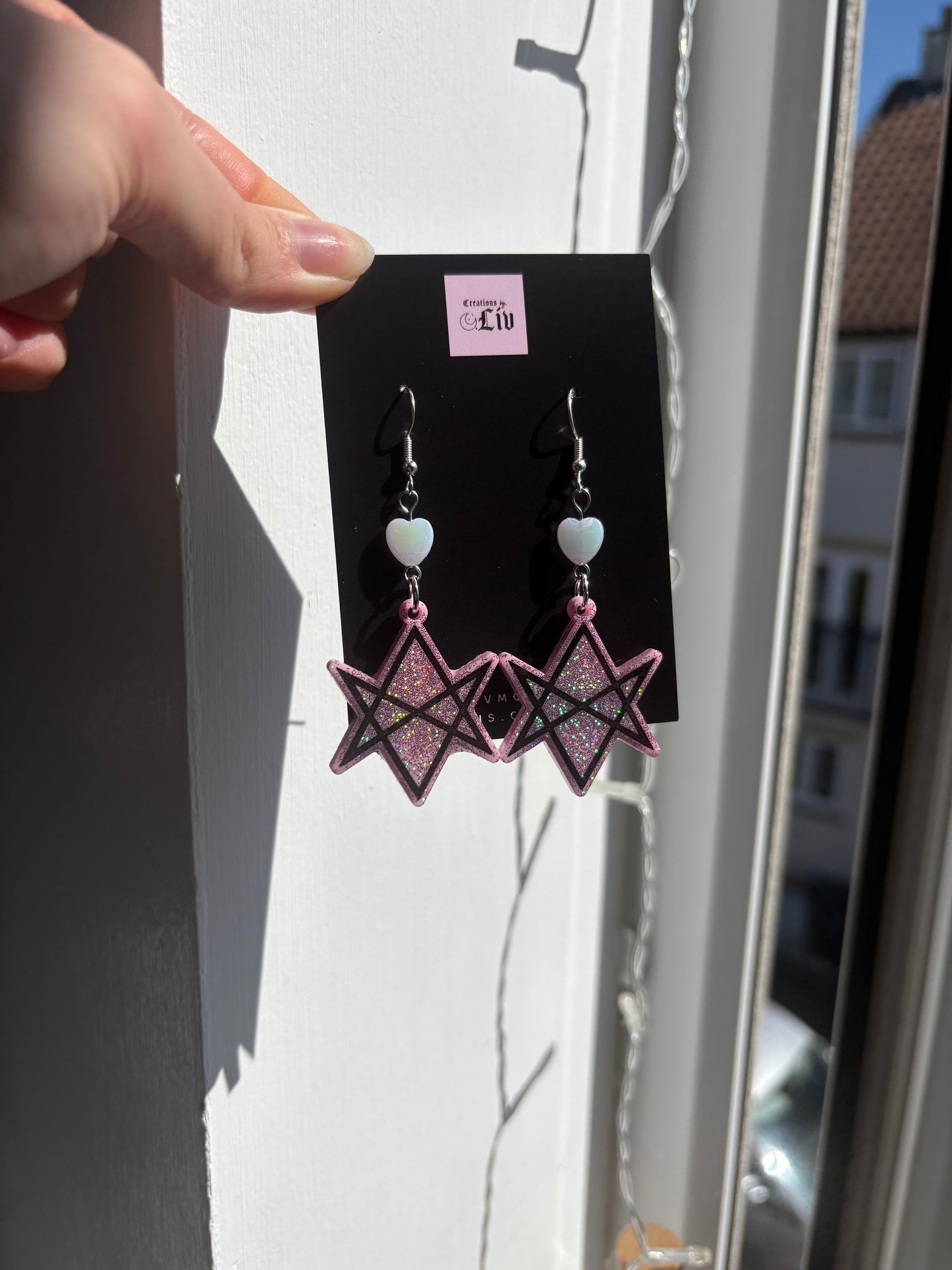 Pink Holographic Hexagram Earrings