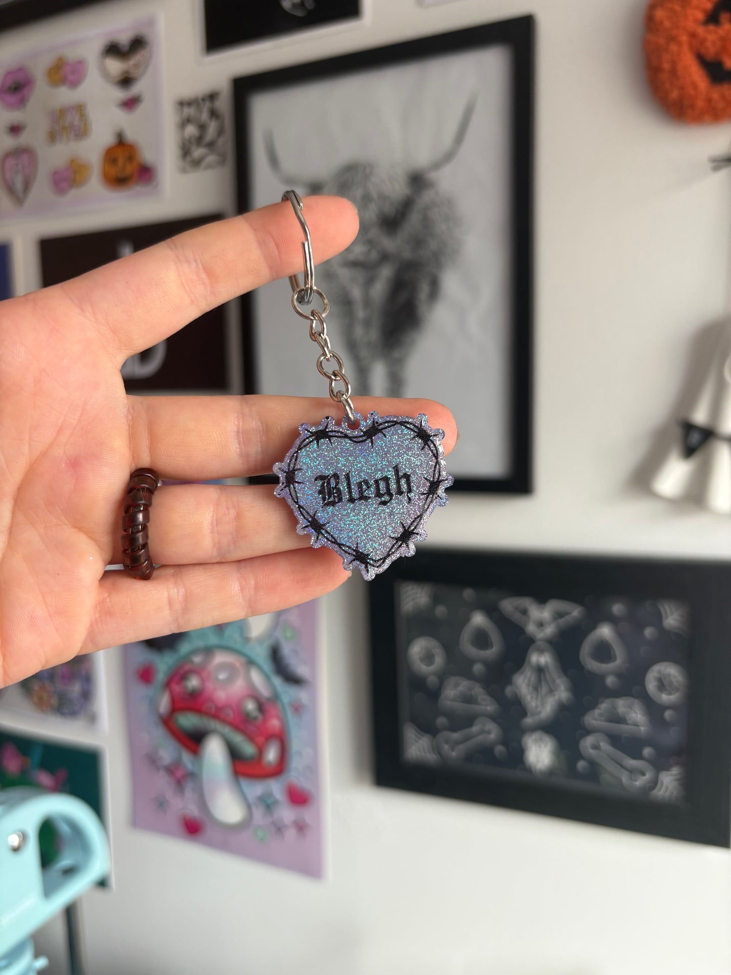 Lilac Holographic Blegh Barbed Heart Keyring