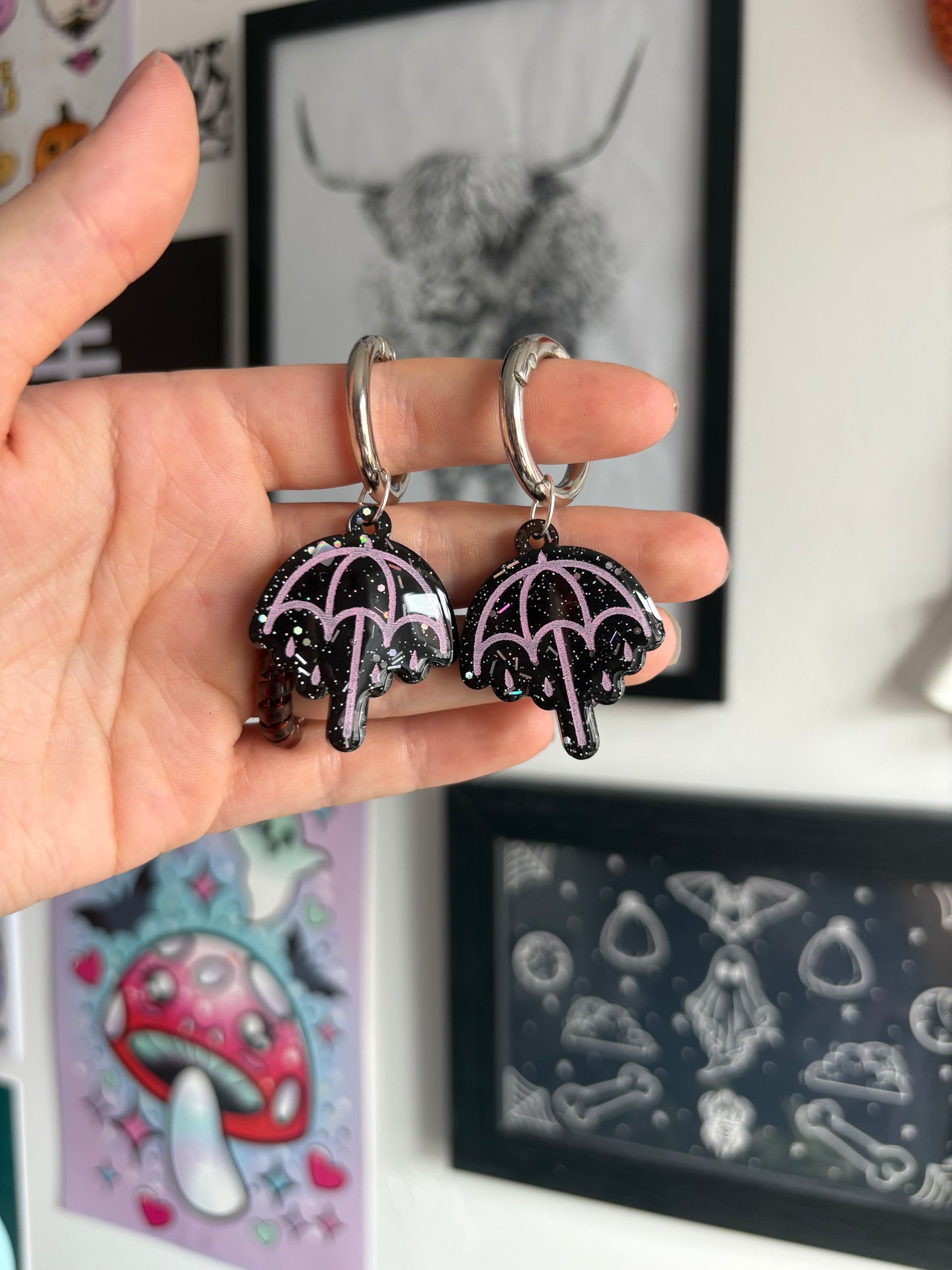 Black & Pink Rainy Umbrella Boot Charms