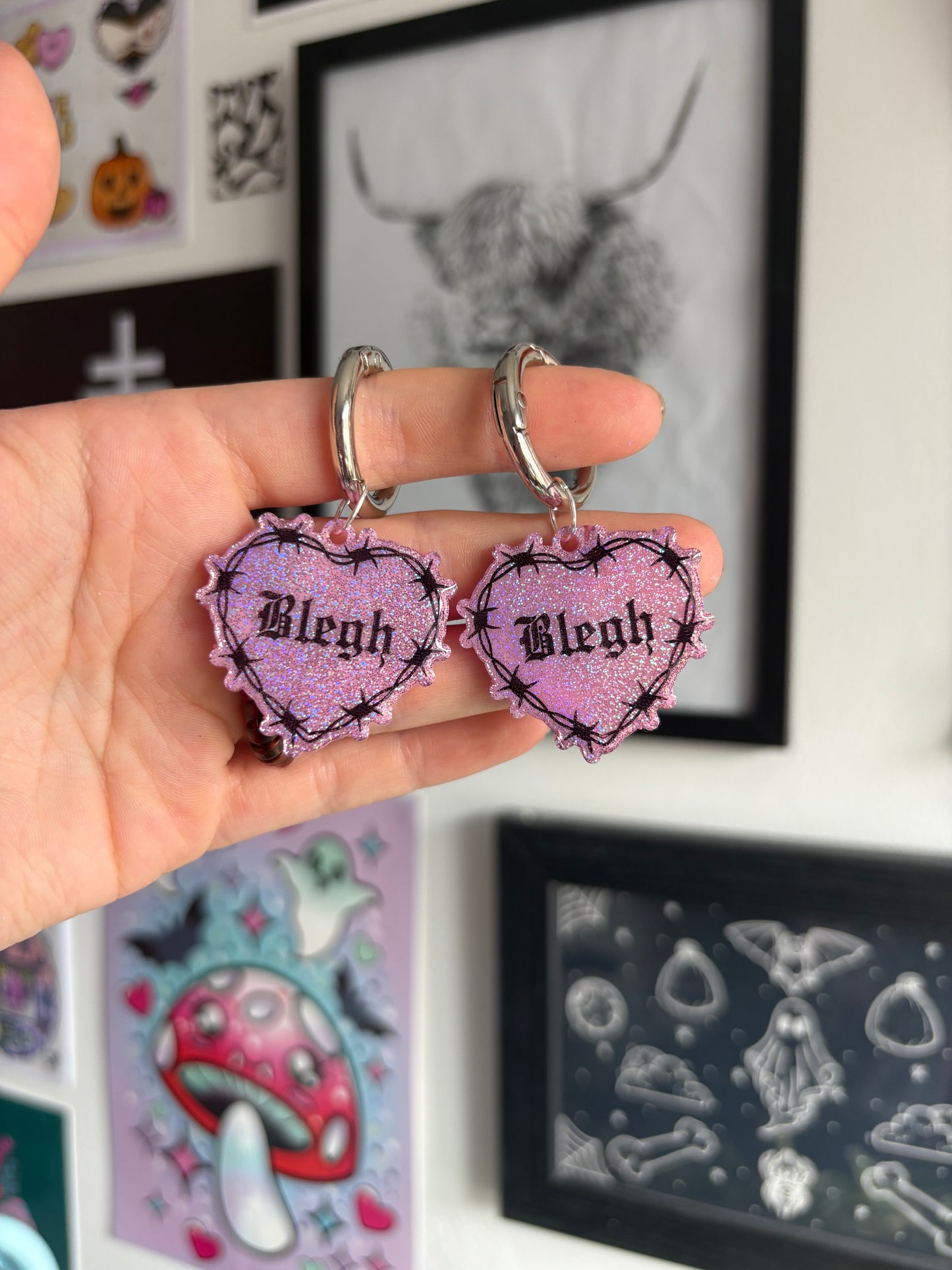 Pink Holographic Blegh Barbed Heart Boot Charms