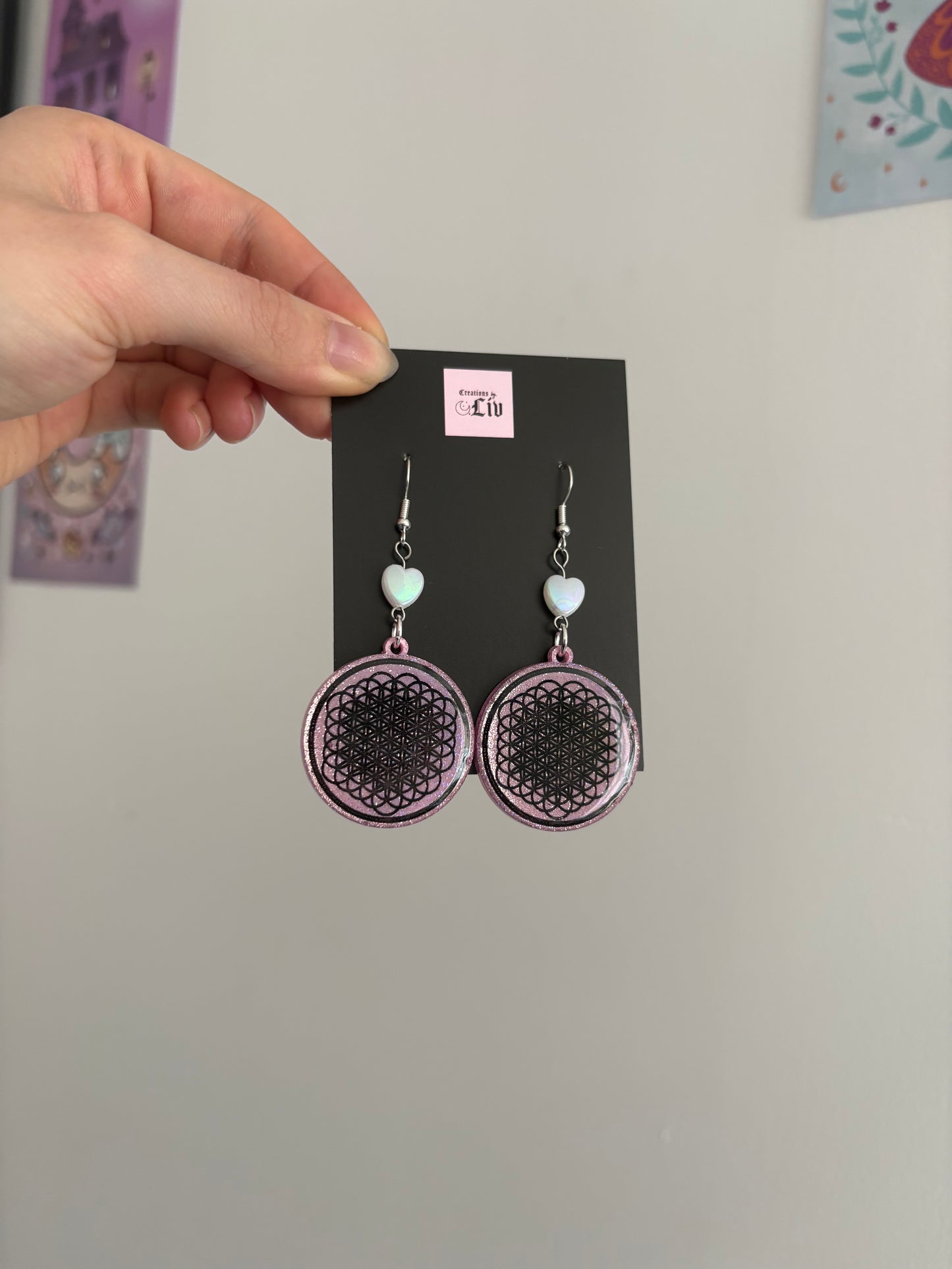 Pink Holographic The Flower Of Life Earrings