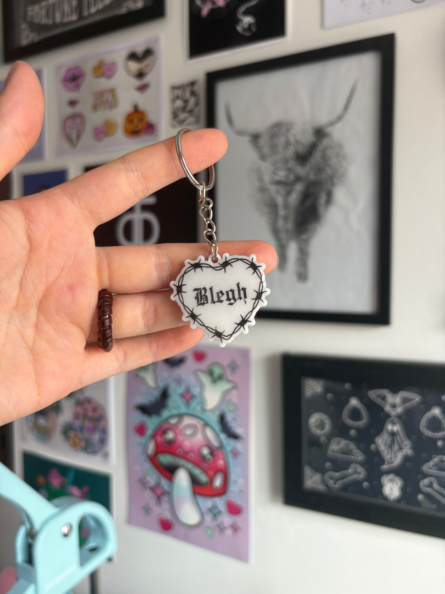 White Blegh Barbed Heart Keyring