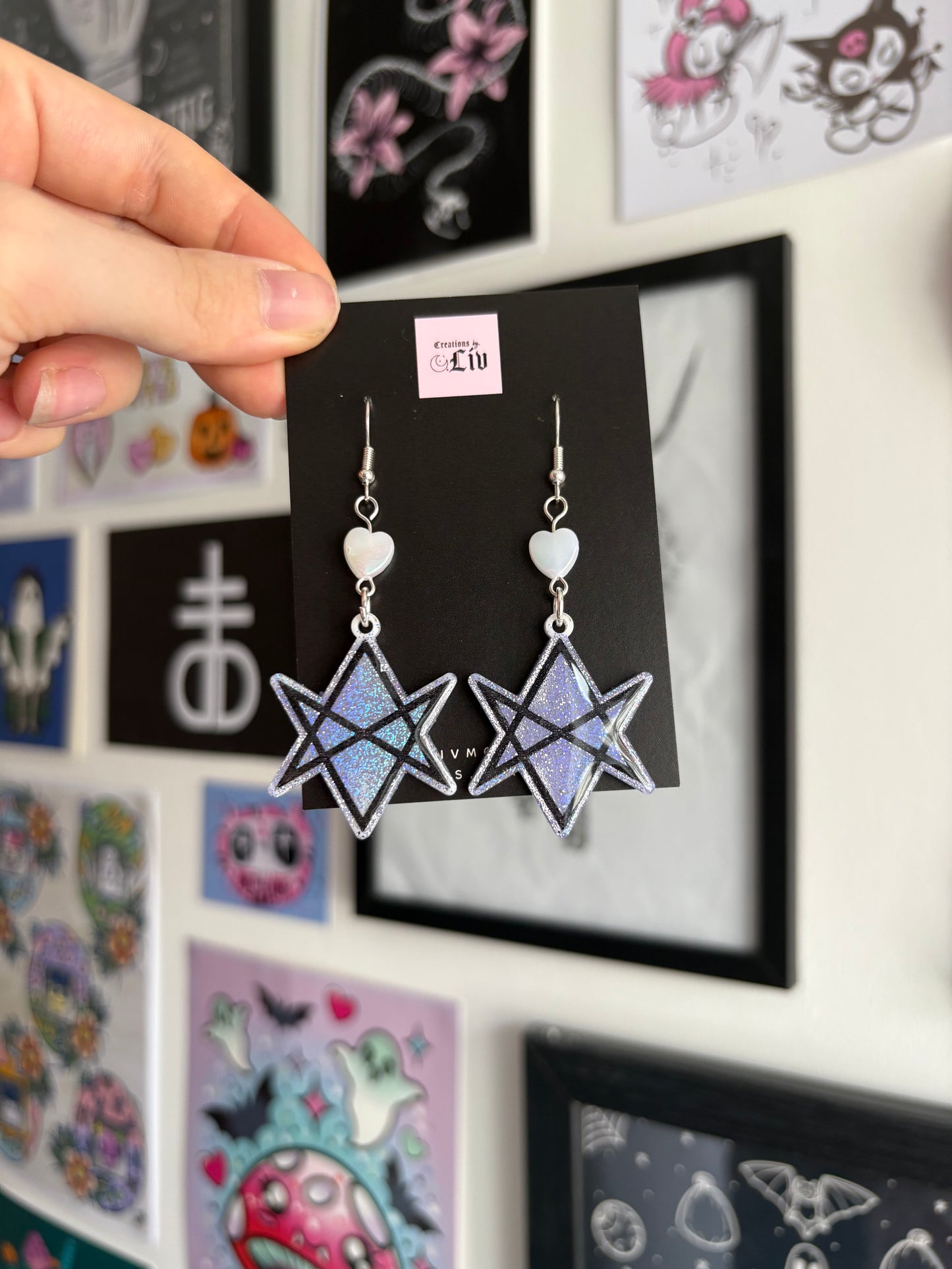 Lilac Holographic Hexagram Earrings