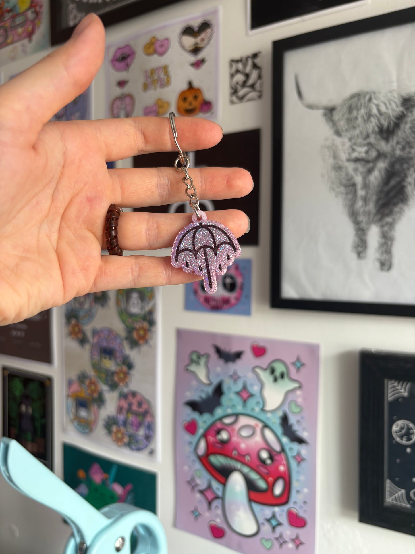 Pink Holographic Rainy Umbrella Keyring