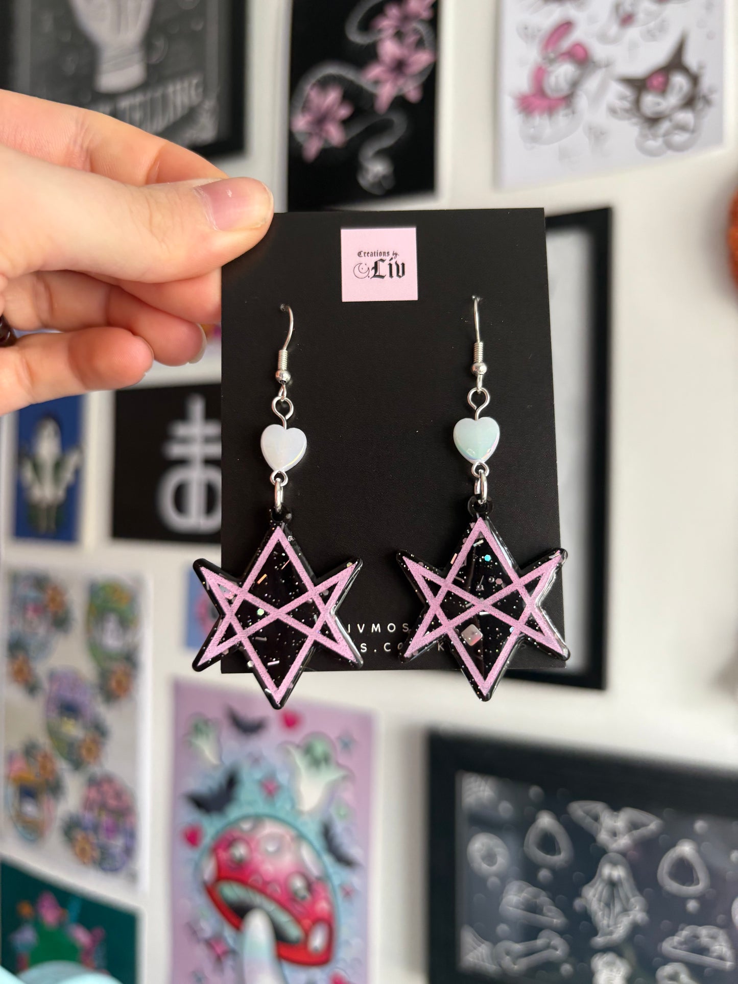 Black & Pink Hexagram Earrings
