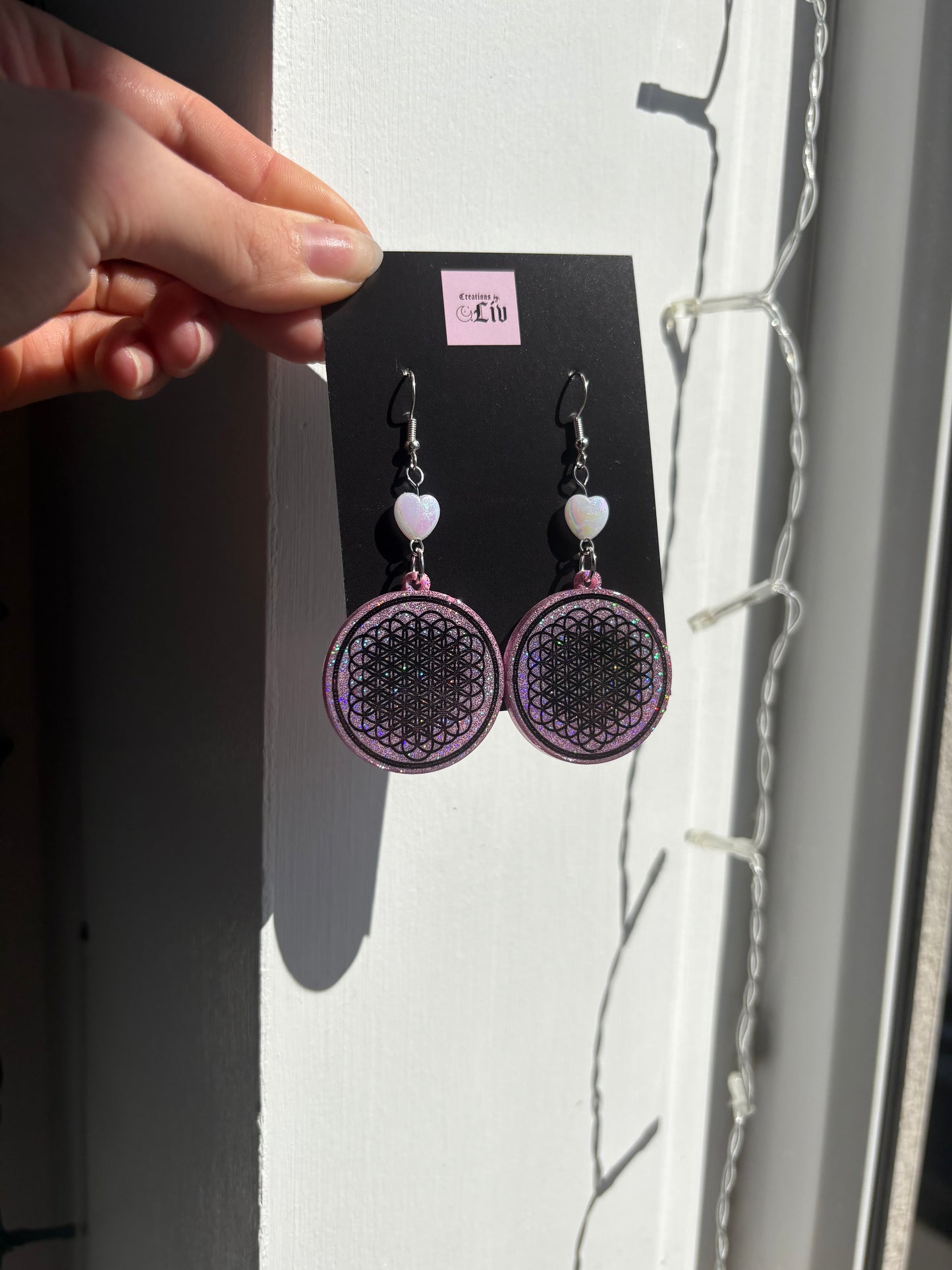 Pink Holographic The Flower Of Life Earrings