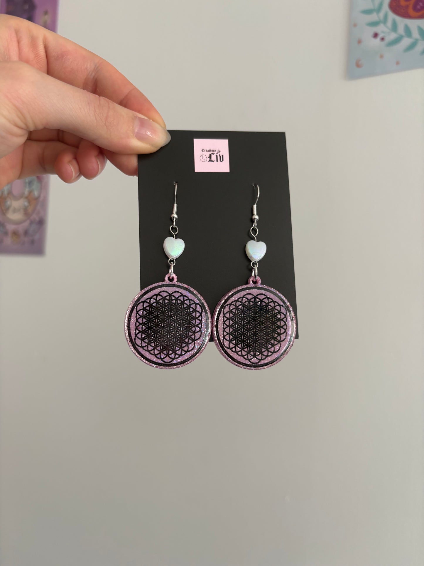 Pink Holographic The Flower Of Life Earrings