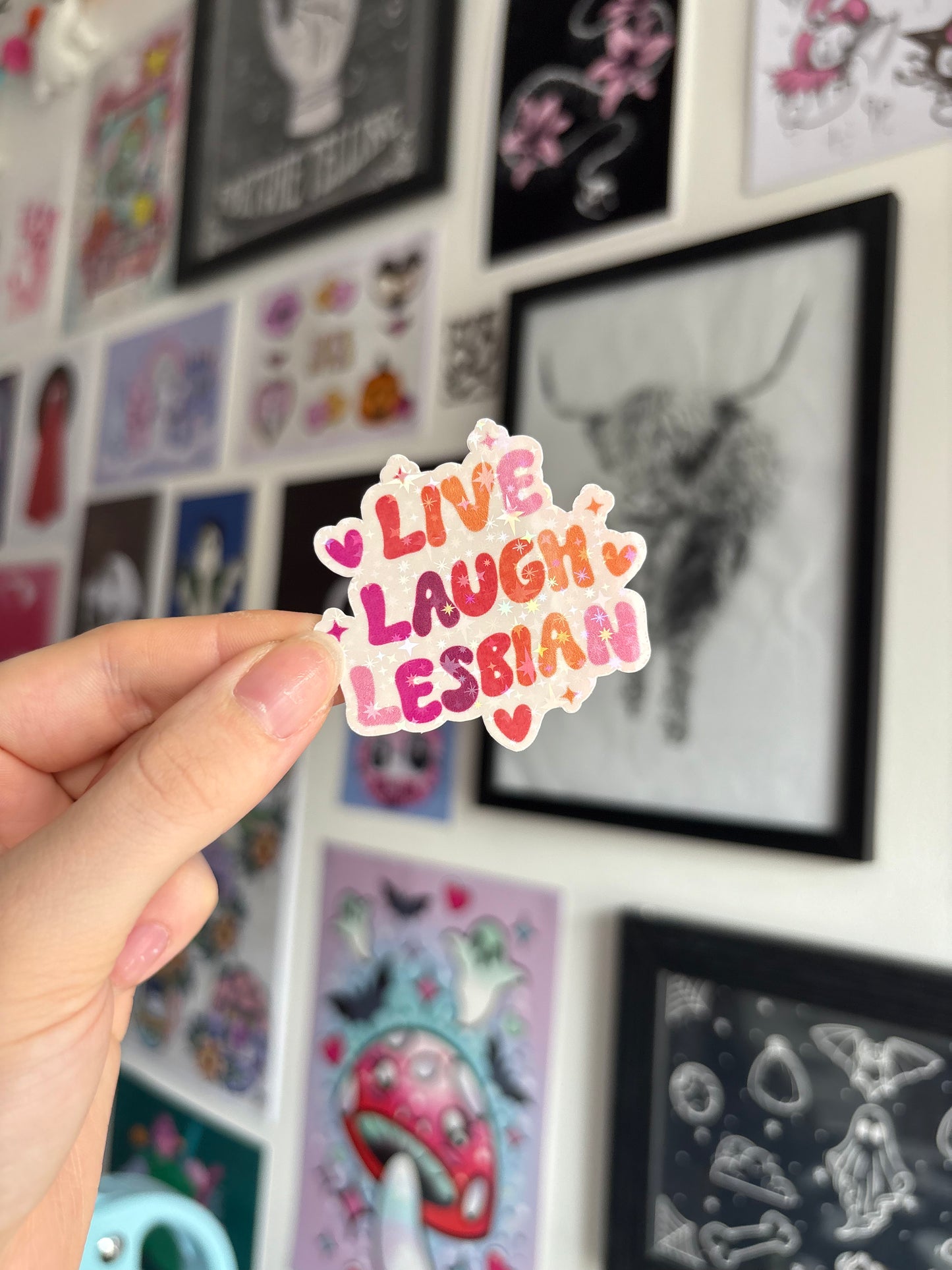 Live Laugh Lesbian Holographic Sticker
