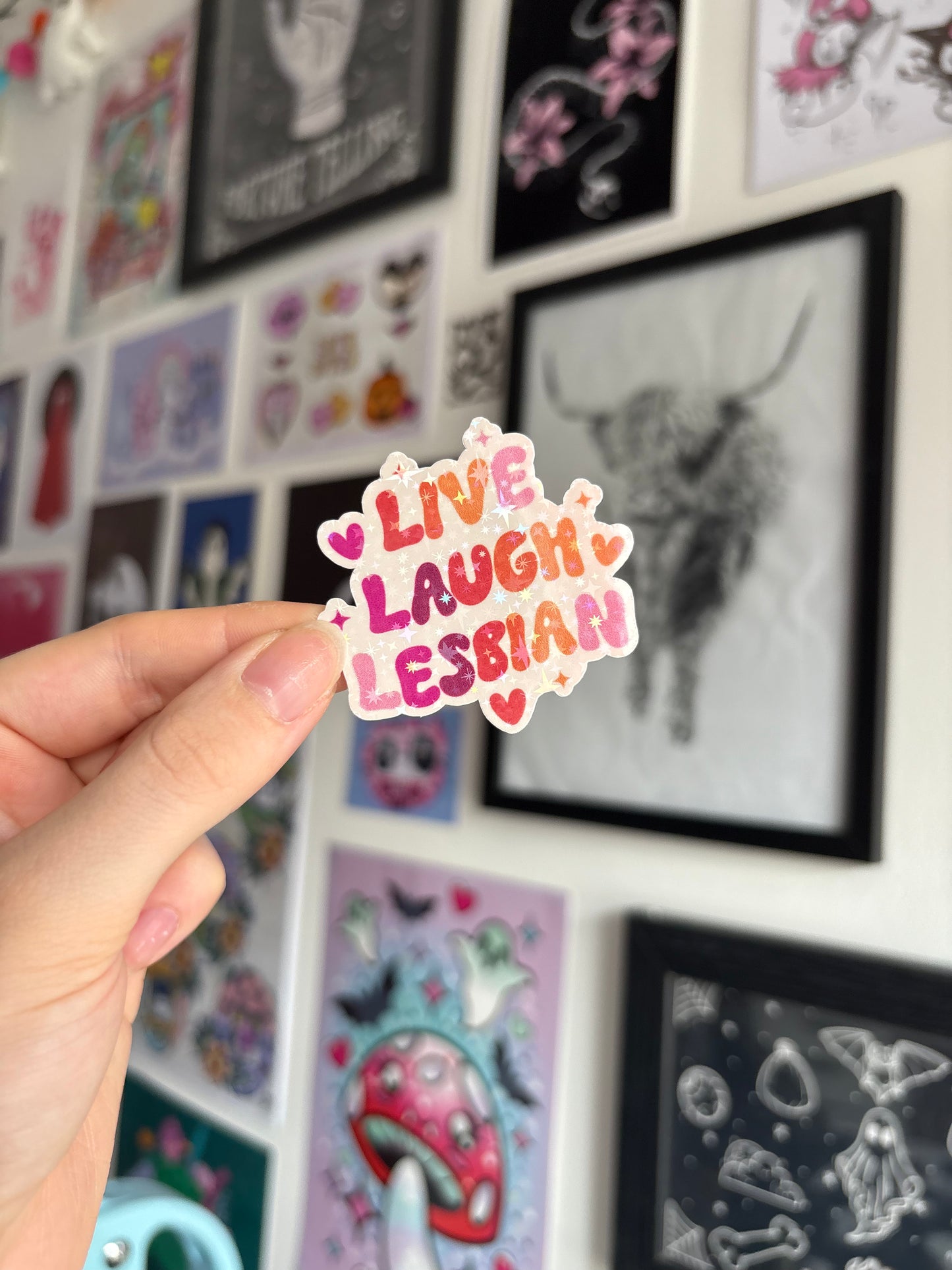 Live Laugh Lesbian Holographic Sticker