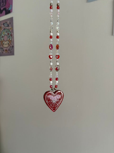 Red Web Heart Necklace