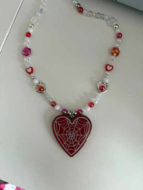 Red Web Heart Necklace