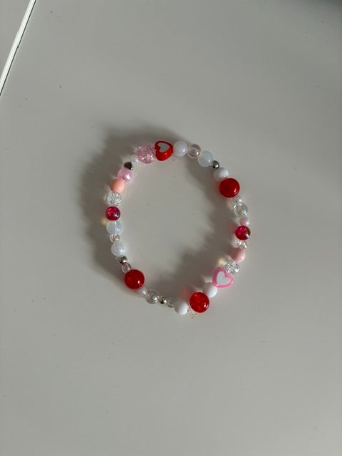 Red, White & Pink Hearts Beaded Bracelet
